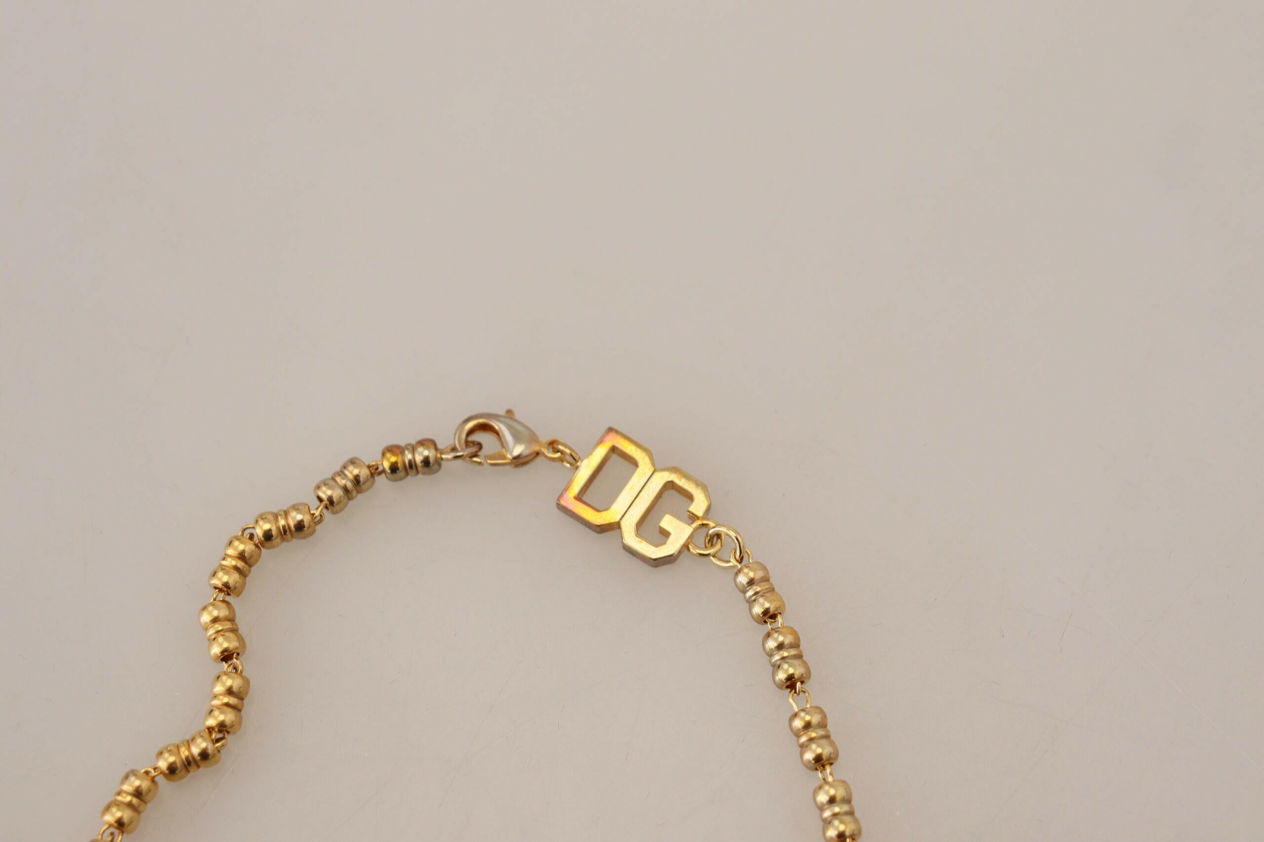Dolce & Gabbana Gold Brass Chain SUPER PIG Pendant Logo Necklace.