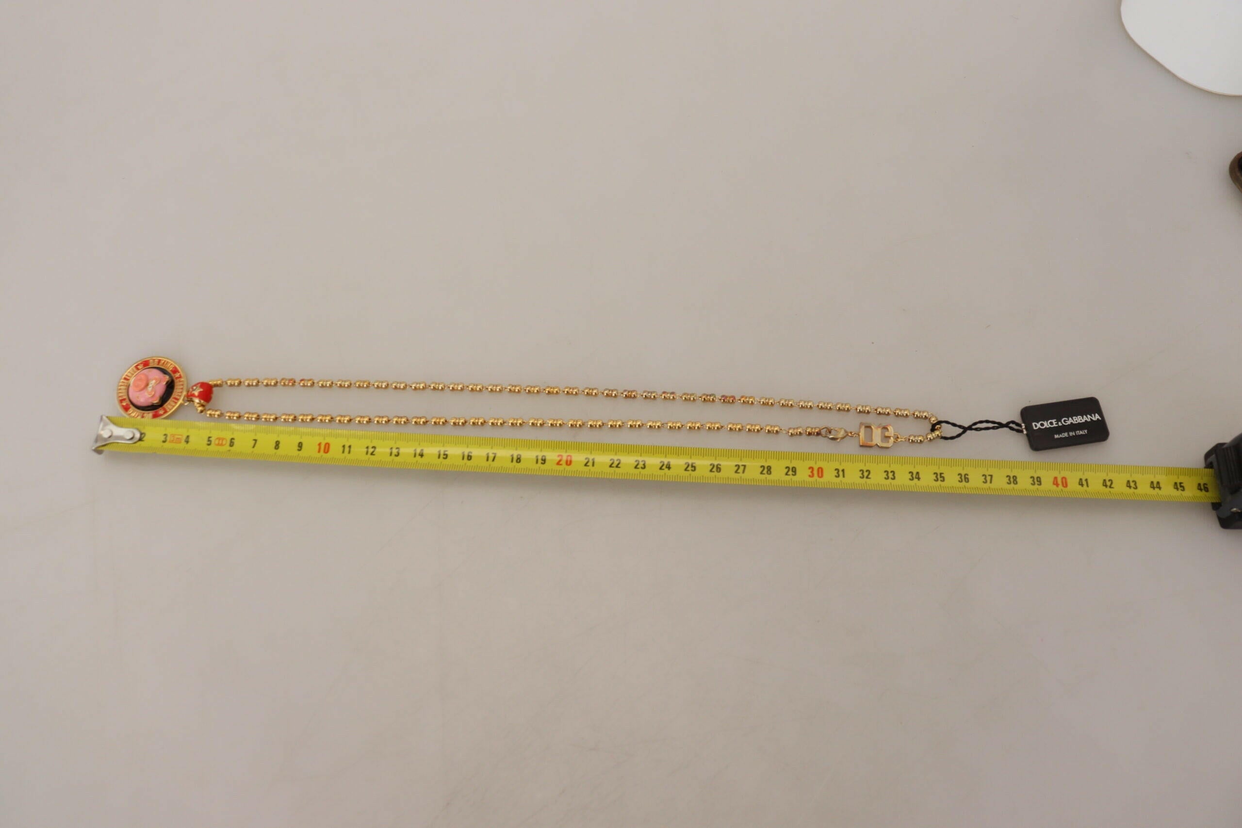 Dolce & Gabbana Gold Brass Chain SUPER PIG Pendant Logo Necklace.