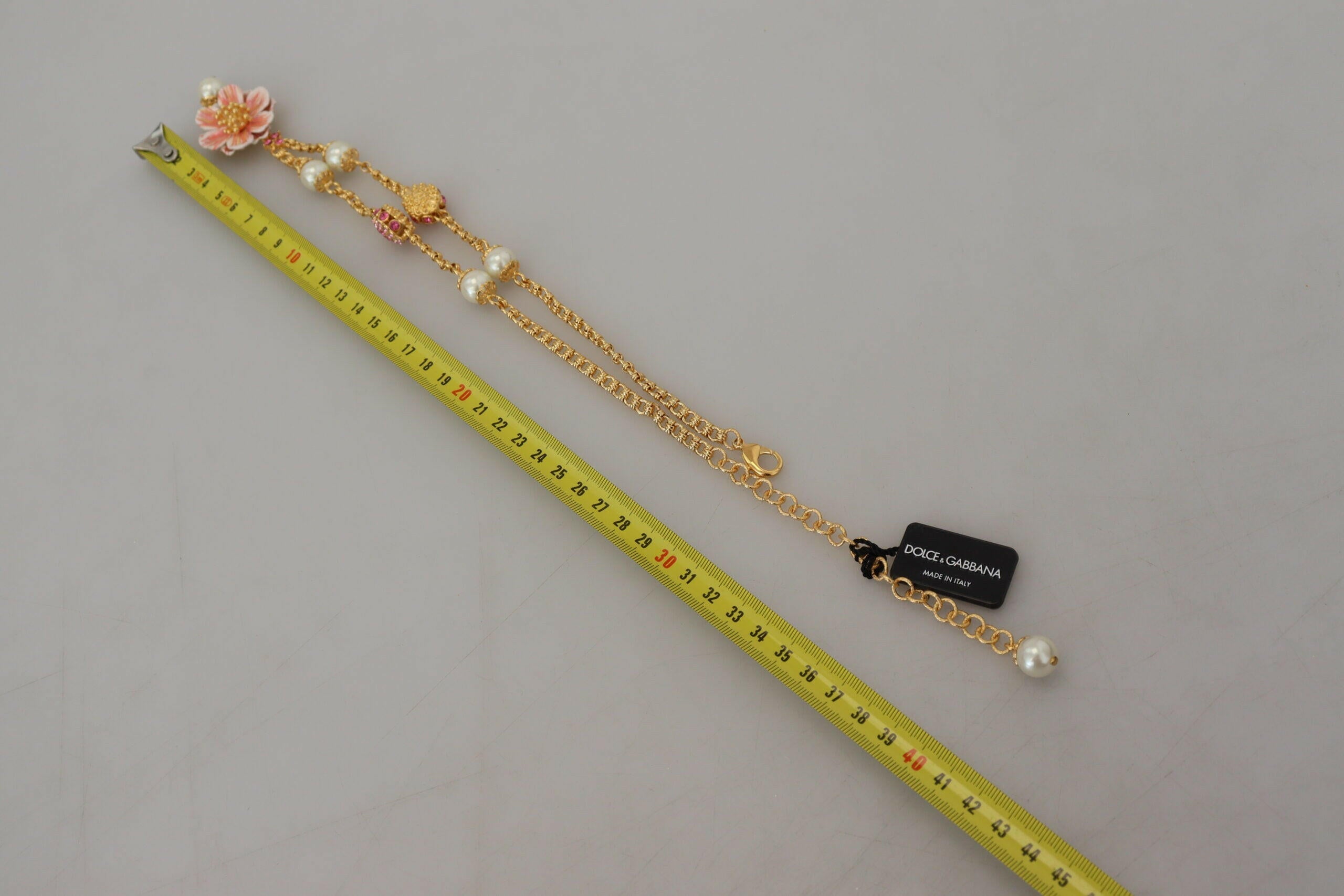 Dolce & Gabbana Gold Tone Floral Crystals Pink Embellished Necklace.