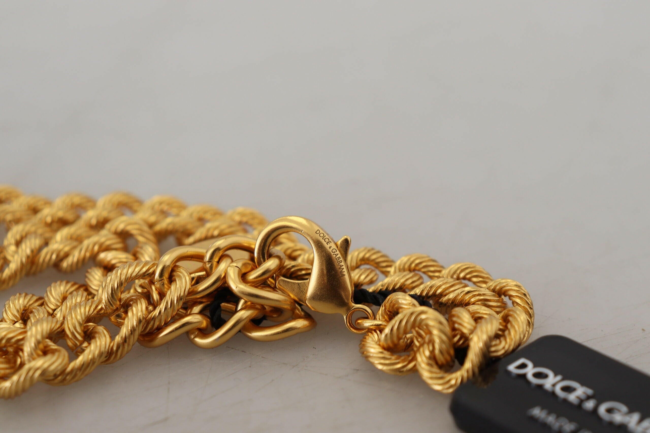 Dolce & Gabbana Gold Brass Crystal Logo Fruit Floral Statement Necklace.
