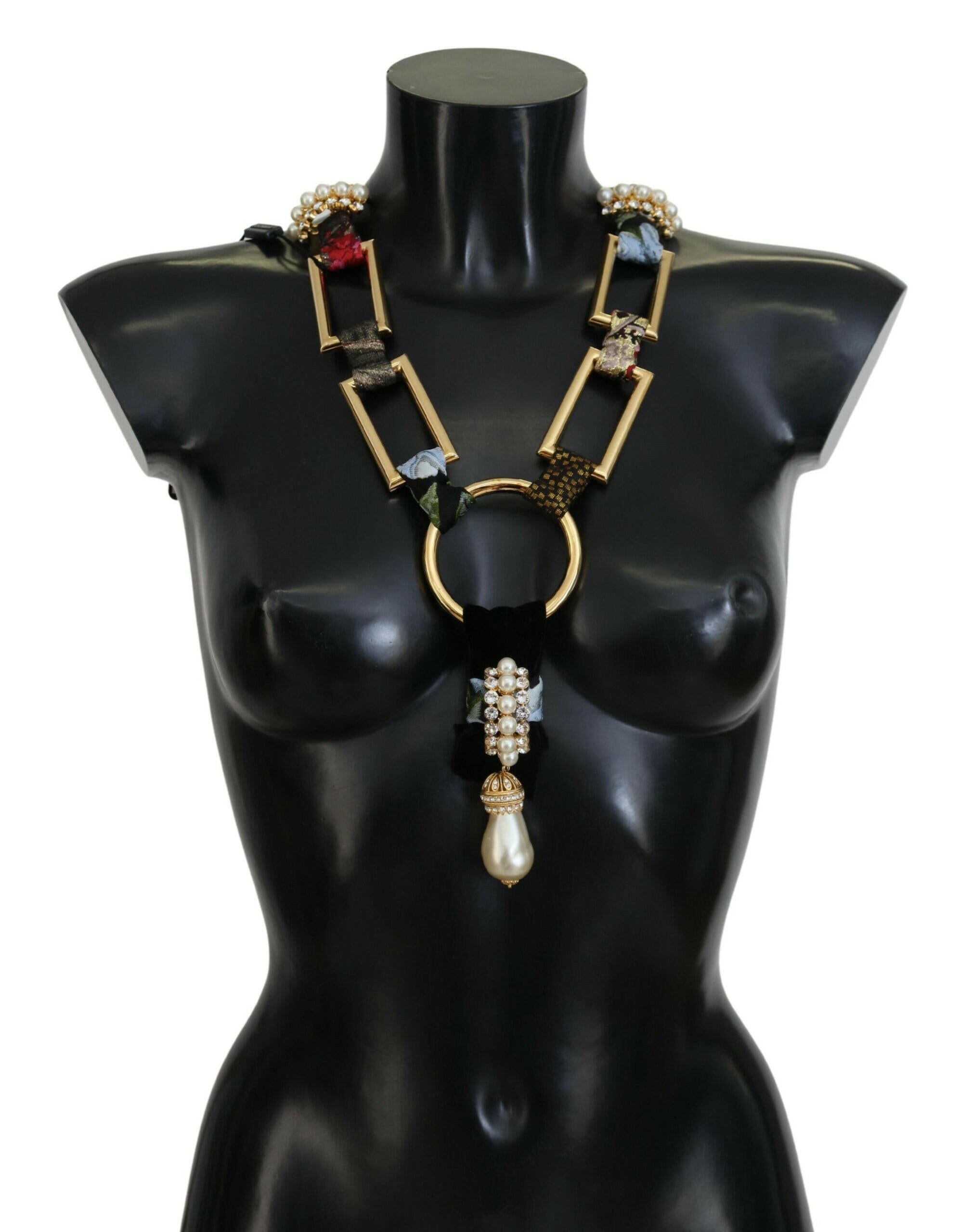 Dolce & Gabbana Gold Brass Sicily Crystal Robe Statement Necklace.