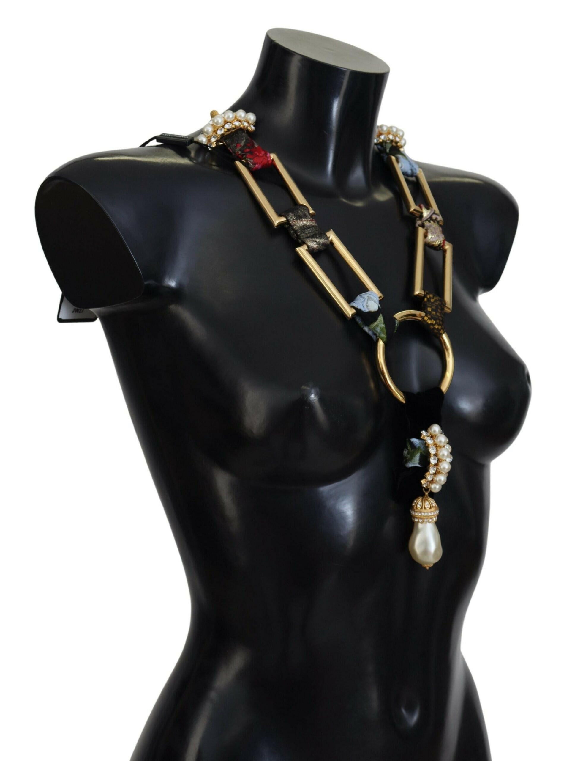 Dolce & Gabbana Gold Brass Sicily Crystal Robe Statement Necklace.
