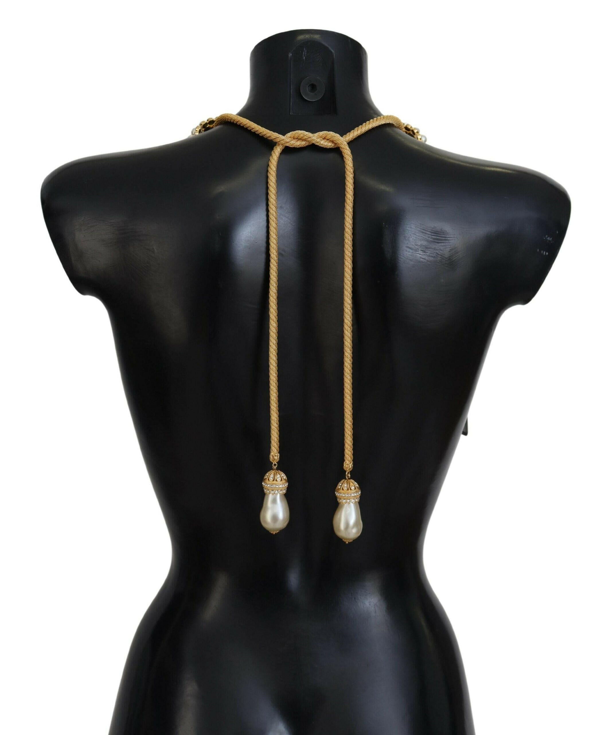 Dolce & Gabbana Gold Brass Sicily Crystal Robe Statement Necklace.