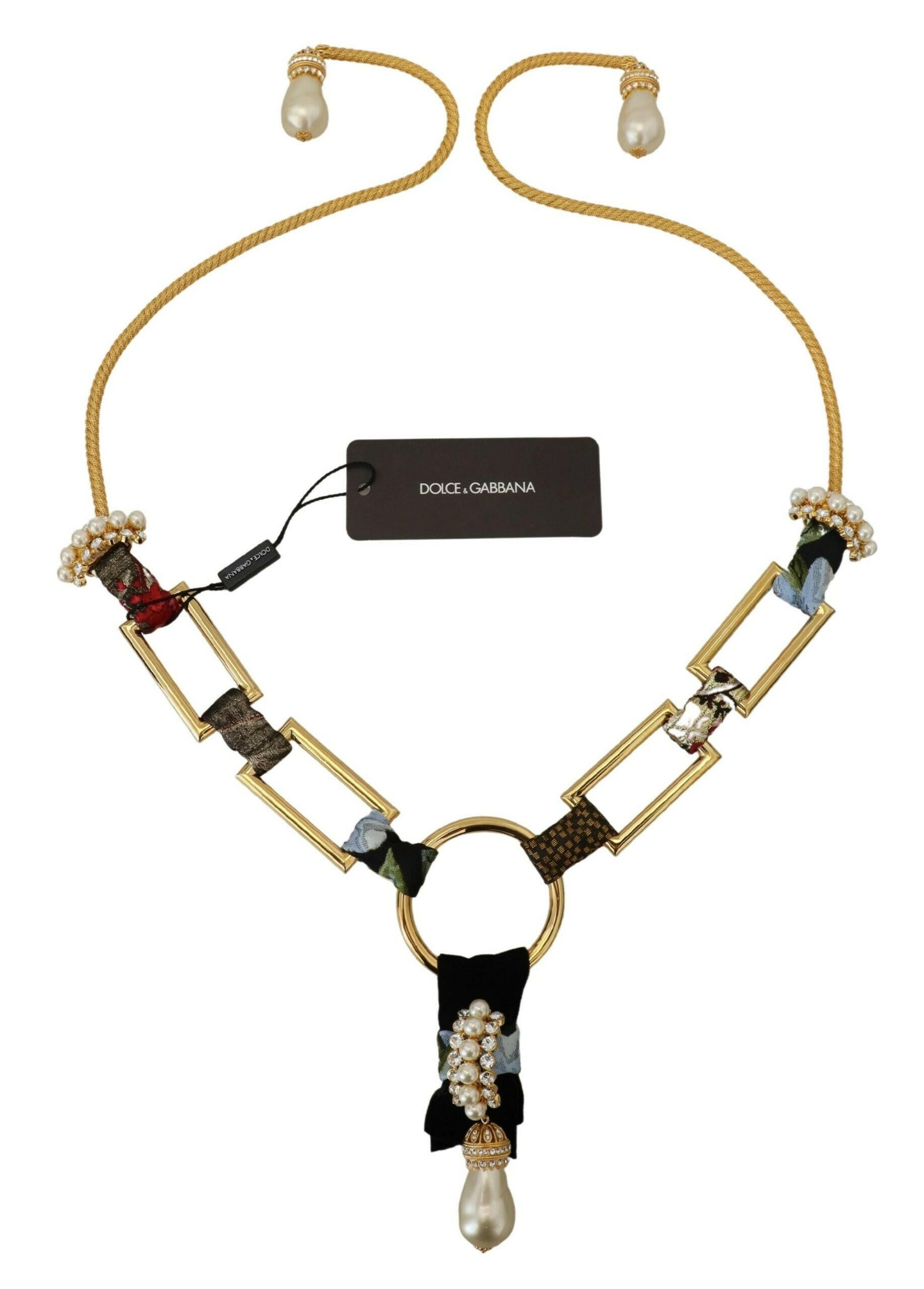 Dolce & Gabbana Gold Brass Sicily Crystal Robe Statement Necklace.