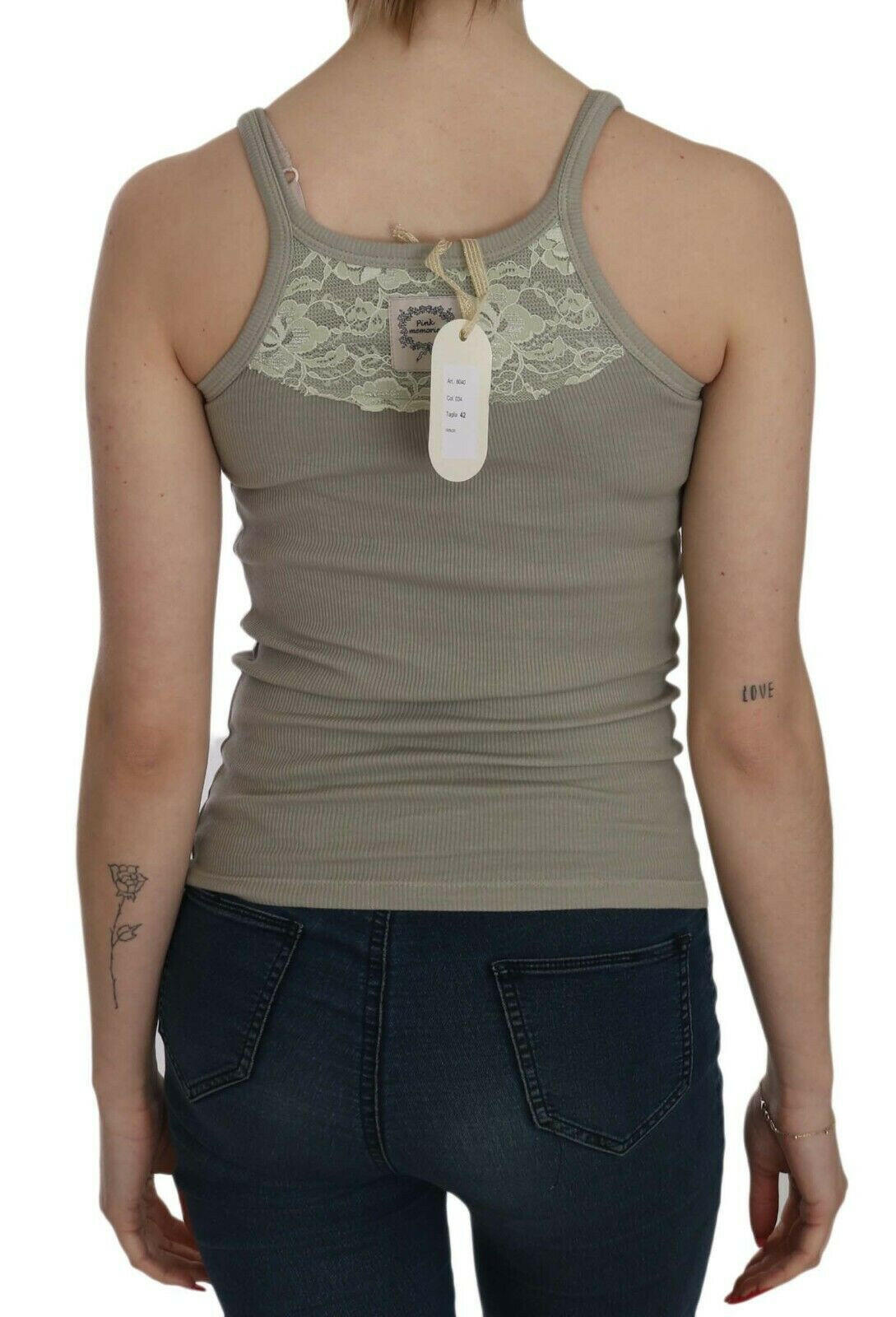 PINK MEMORIES Beige Sleeveless Spaghetti Strap Tank Blouse.