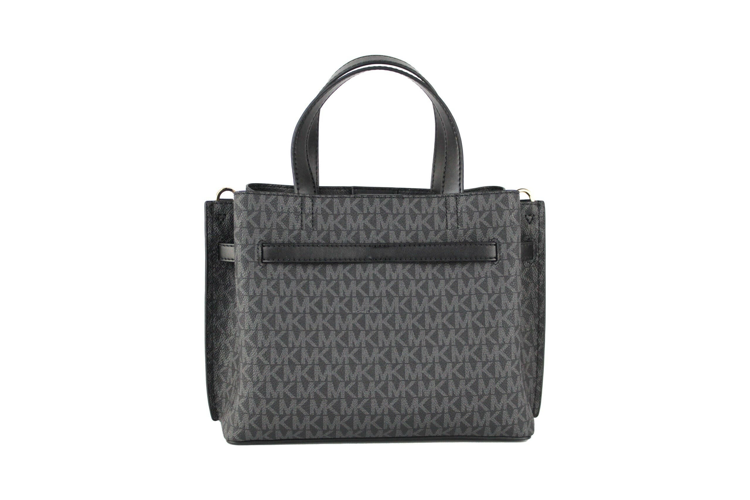 Michael Kors Emilia Small Black Signature PVC Satchel Crossbody Handbag Purse.