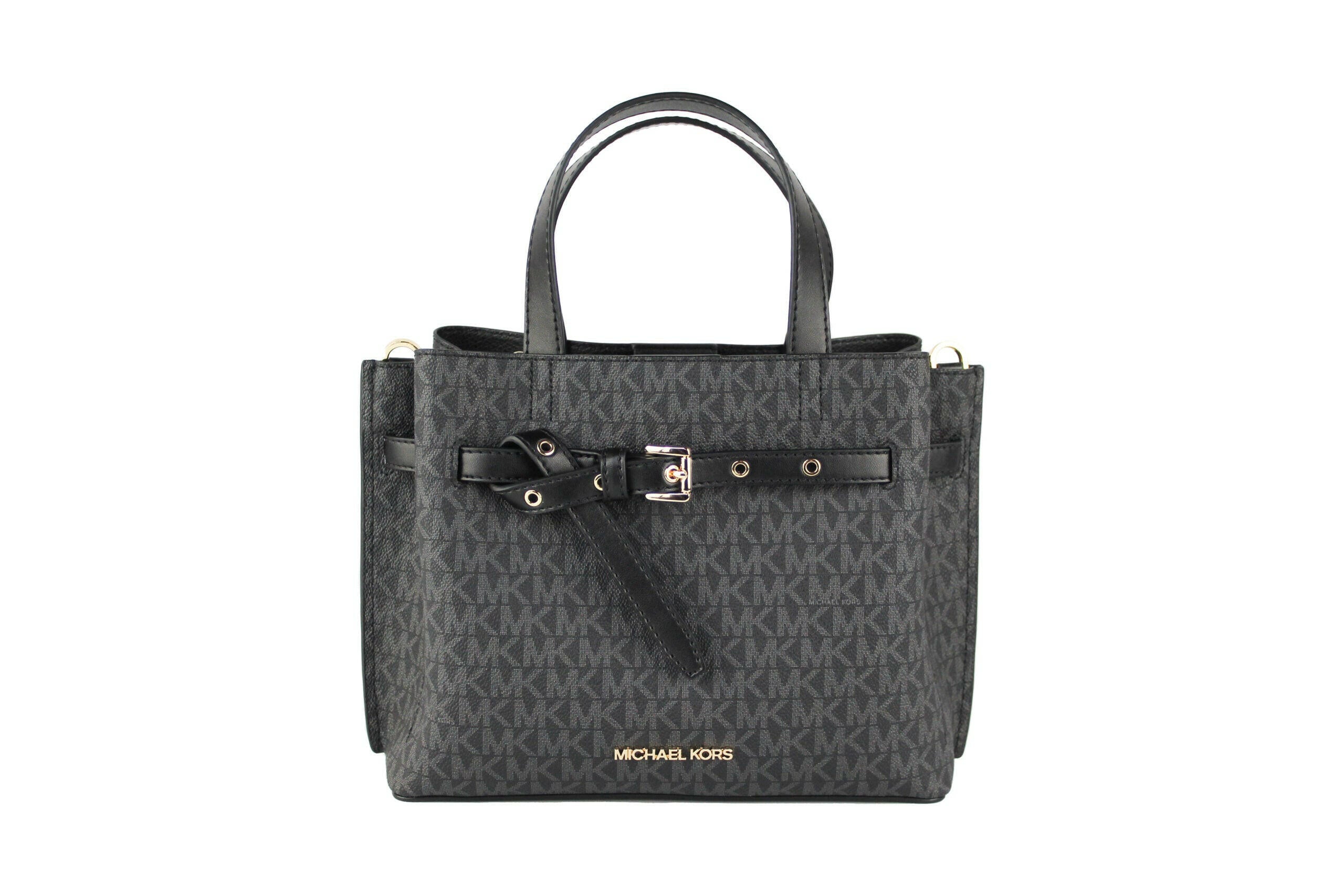 Michael Kors Emilia Small Black Signature PVC Satchel Crossbody Handbag Purse.