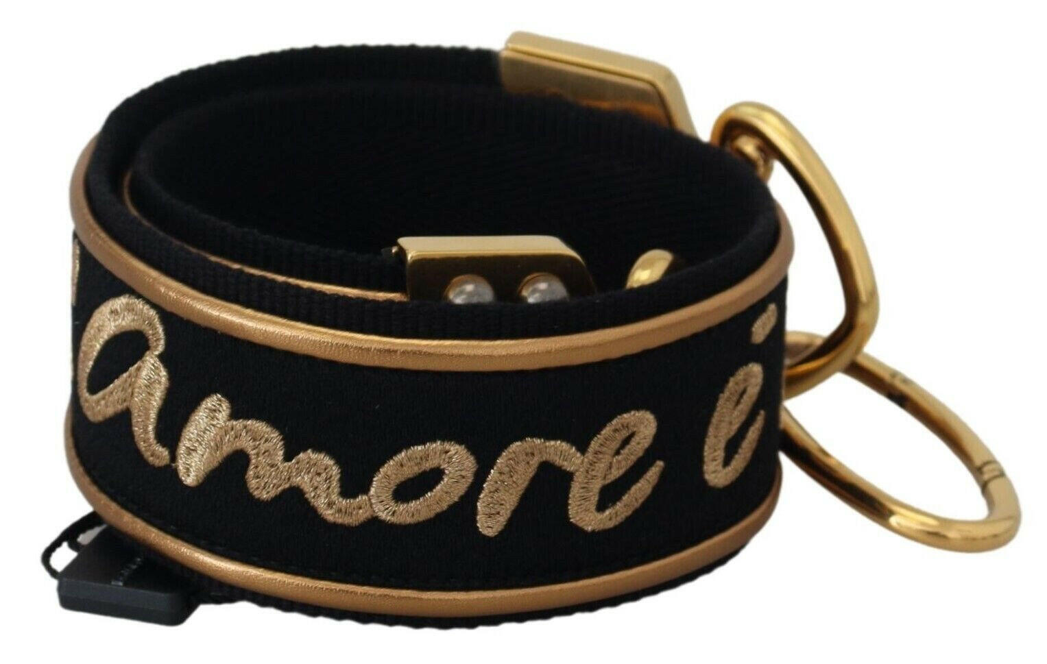 Dolce & Gabbana Black Gold Logo Print Brass Bag Shoulder Strap.