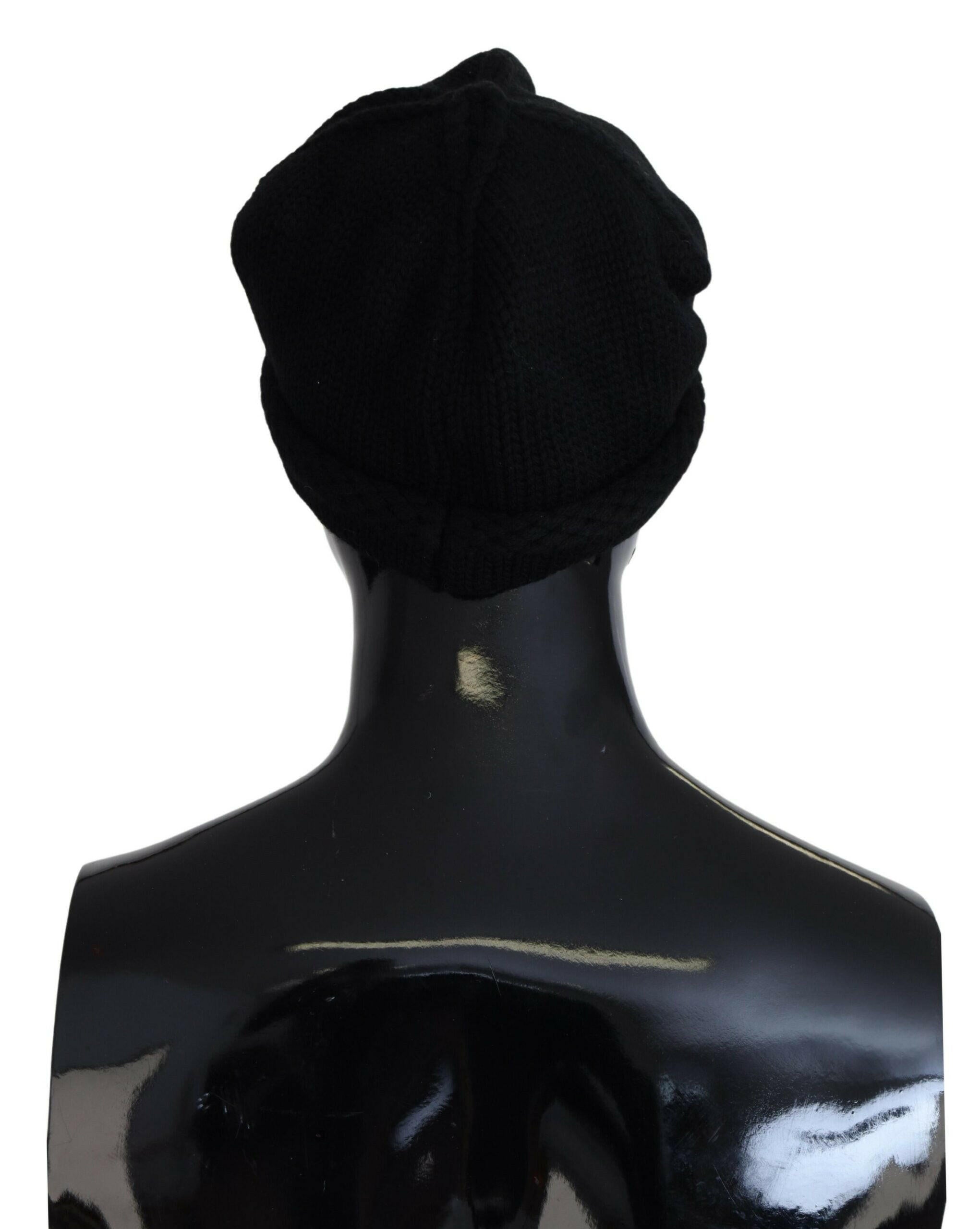 Dolce & Gabbana Black Virgin Wool Women Winter Beanie Cap Hat.