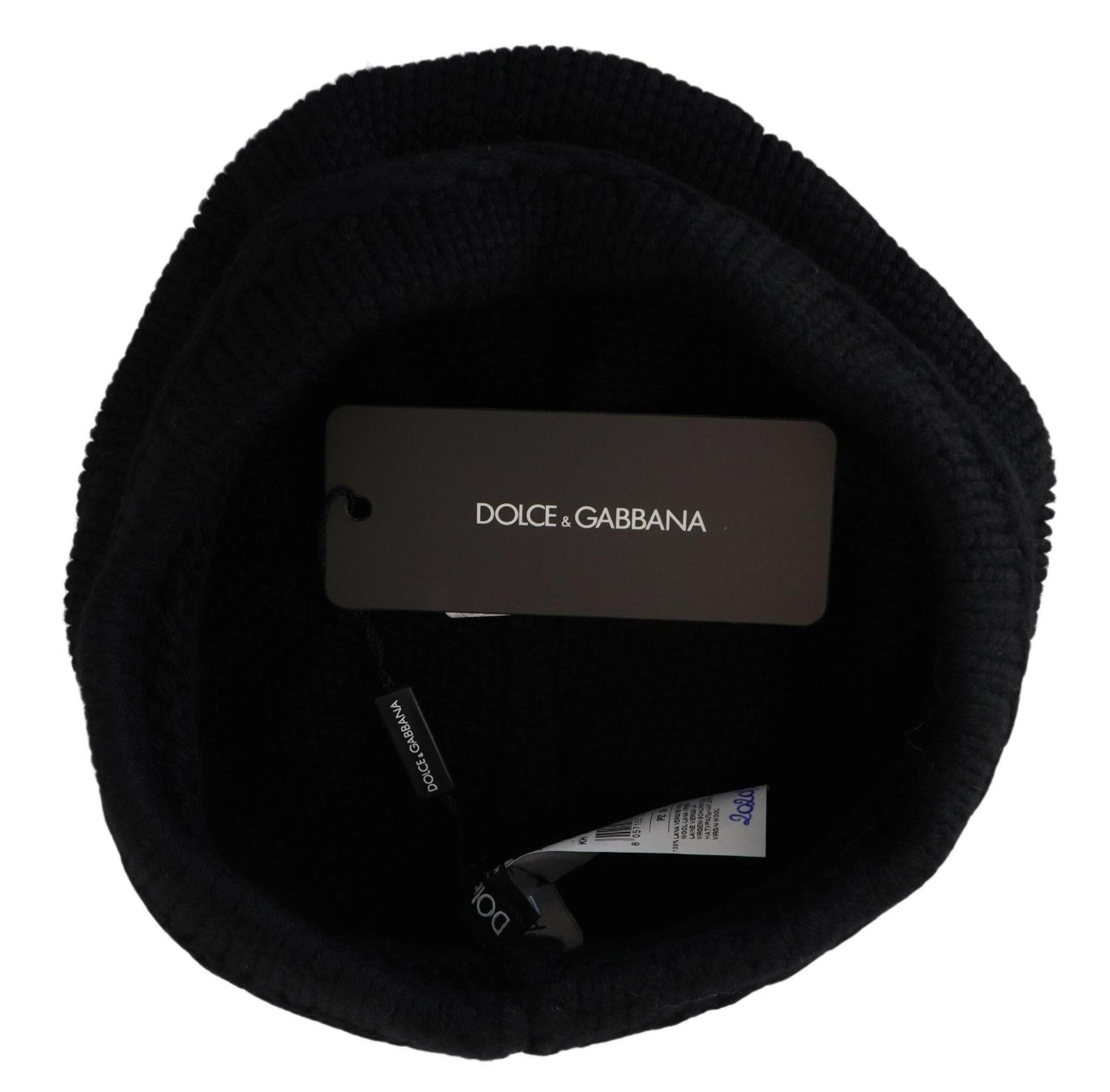 Dolce & Gabbana Black Virgin Wool Women Winter Beanie Cap Hat.