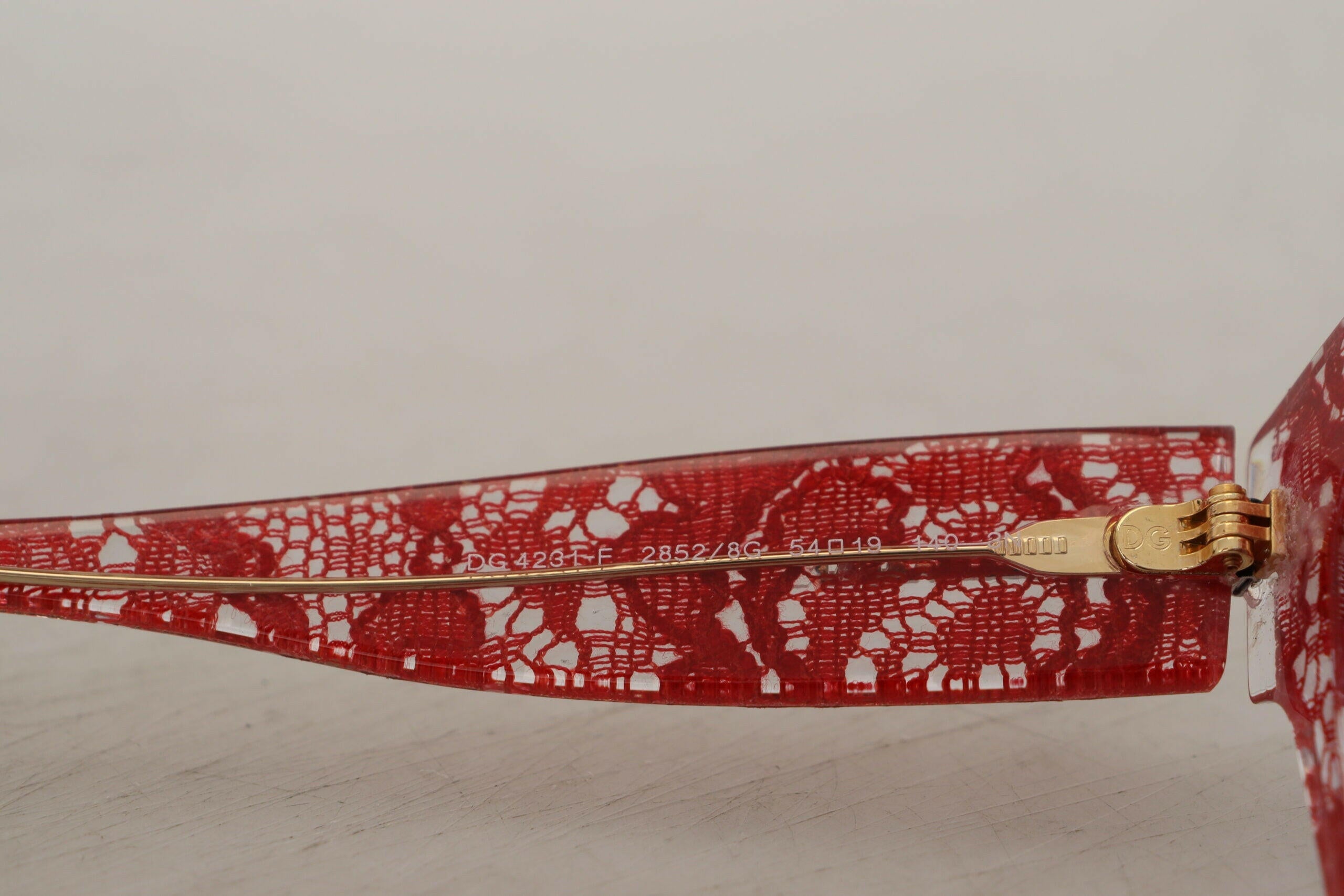 Dolce & Gabbana Red DG4231F Lace Acetate Rectangle Shades Sunglasses.