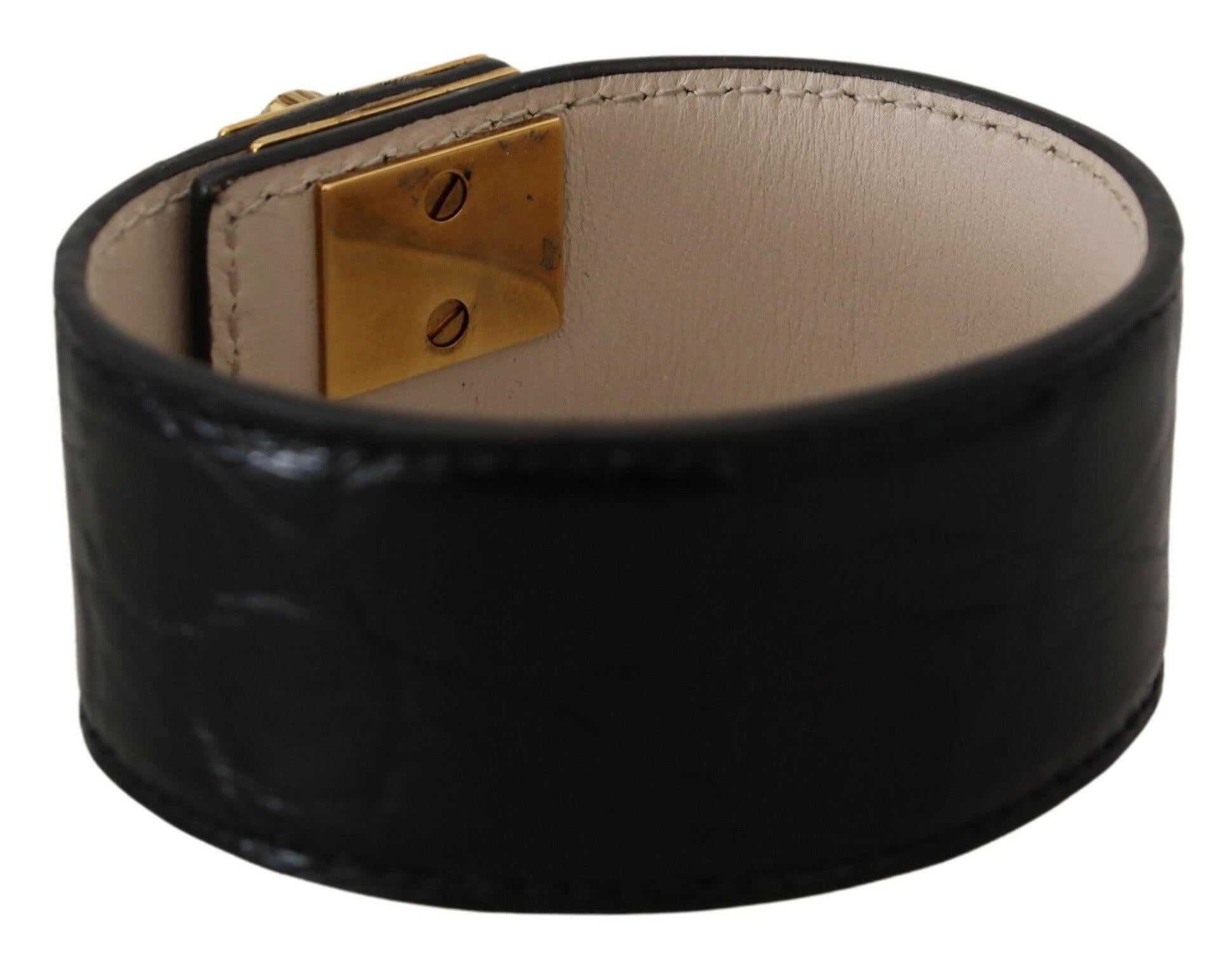 Dolce & Gabbana Black Dauphine Leather DG Heart Key Ring Bracelet.