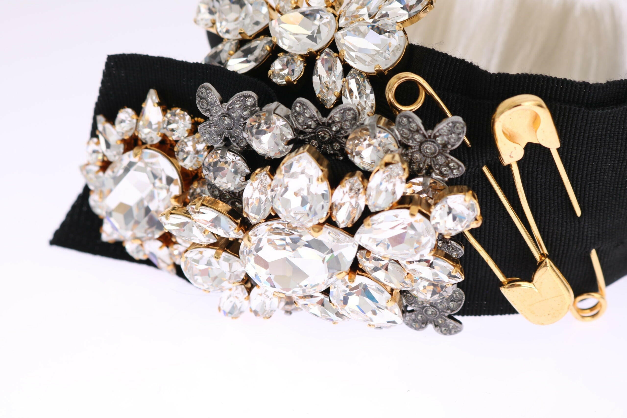 Dolce & Gabbana Black Crystal White Hair Parrucchiera Headband Diadem.