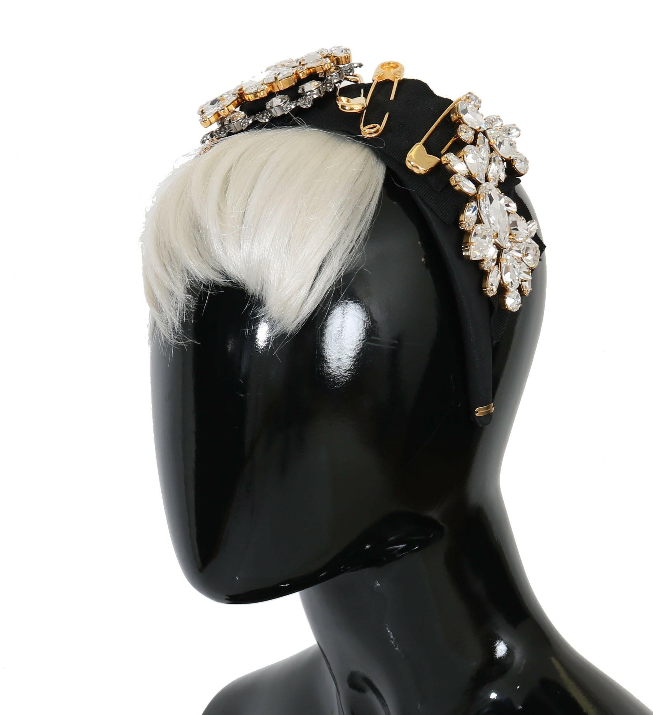 Dolce & Gabbana Black Crystal White Hair Parrucchiera Headband Diadem.