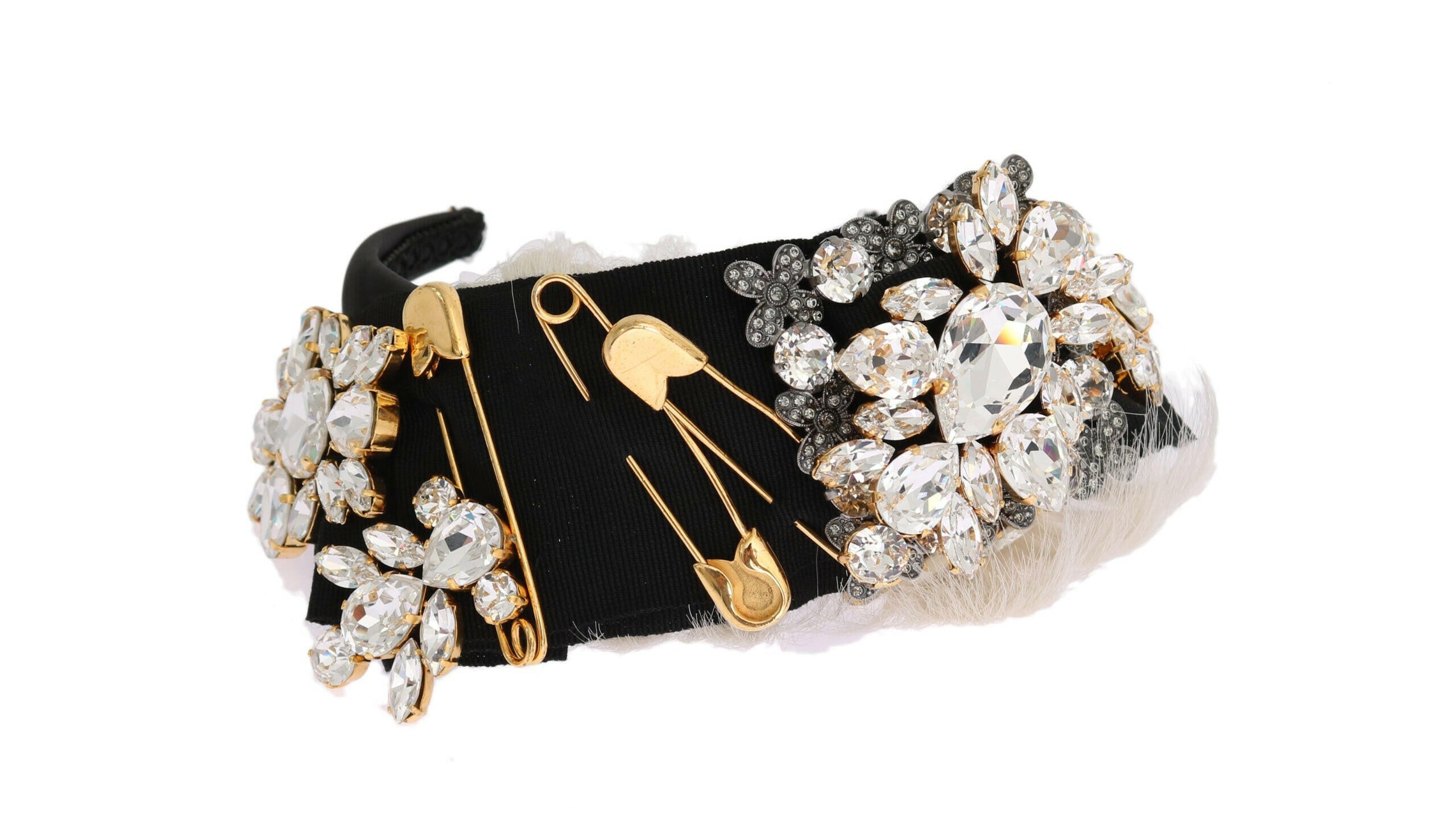 Dolce & Gabbana Black Crystal White Hair Parrucchiera Headband Diadem.