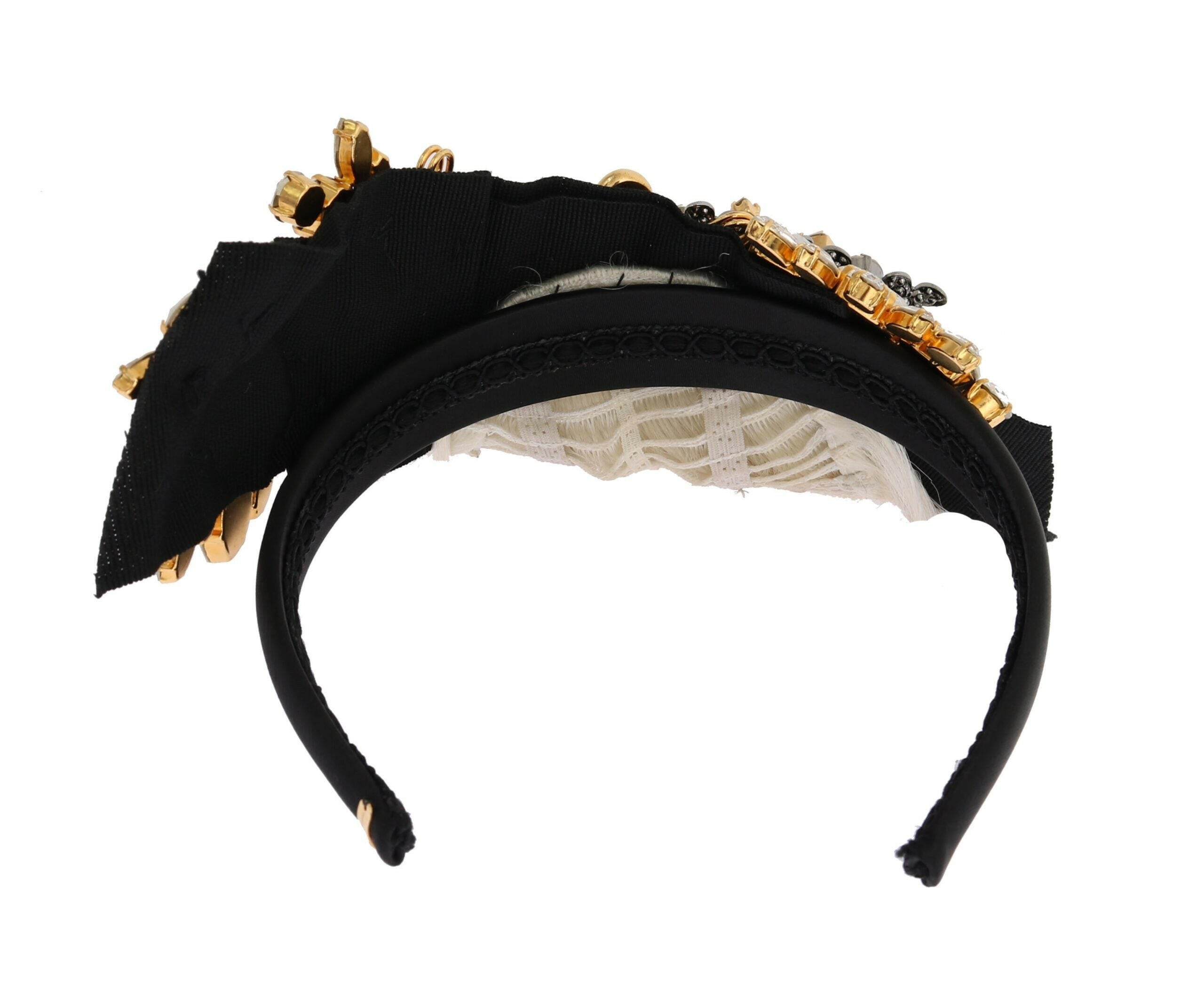 Dolce & Gabbana Black Crystal White Hair Parrucchiera Headband Diadem.