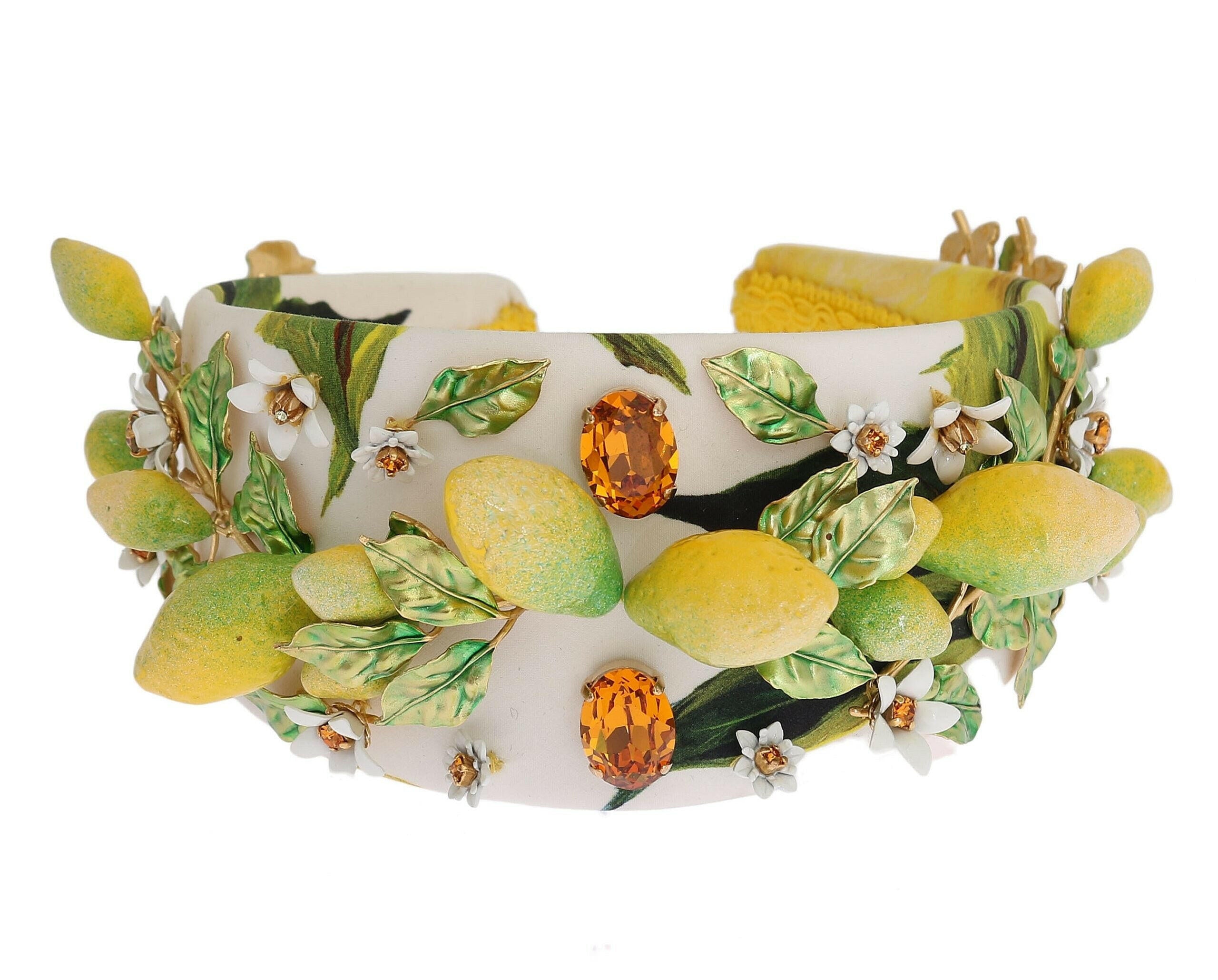 Dolce & Gabbana Yellow Lemons Sicily Crystal Diadem Tiara Headband.