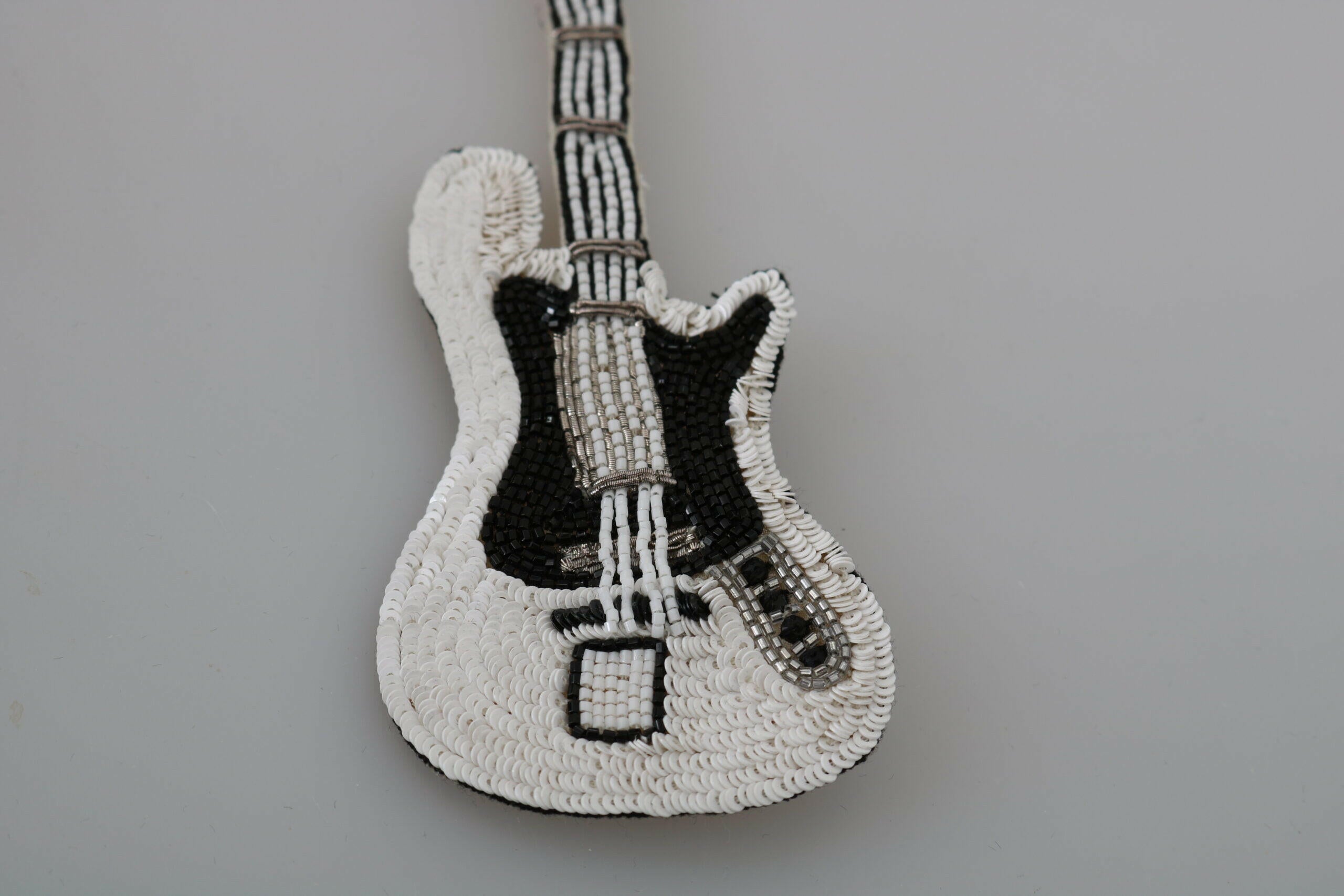 Dolce & Gabbana Gold Brass Beaded Guitar Pin Accessory Brooch.