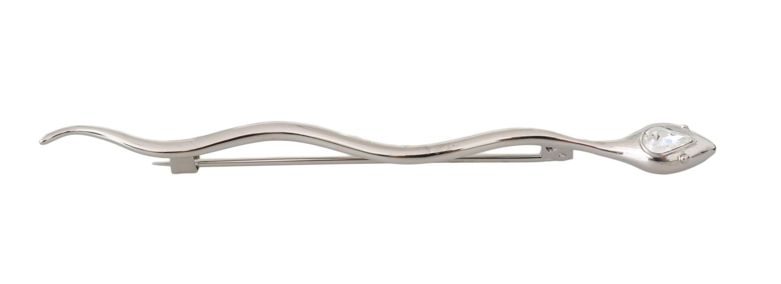 Dolce & Gabbana Silver Brass Crystal Spilla Serpente Mens Brooch Pin.