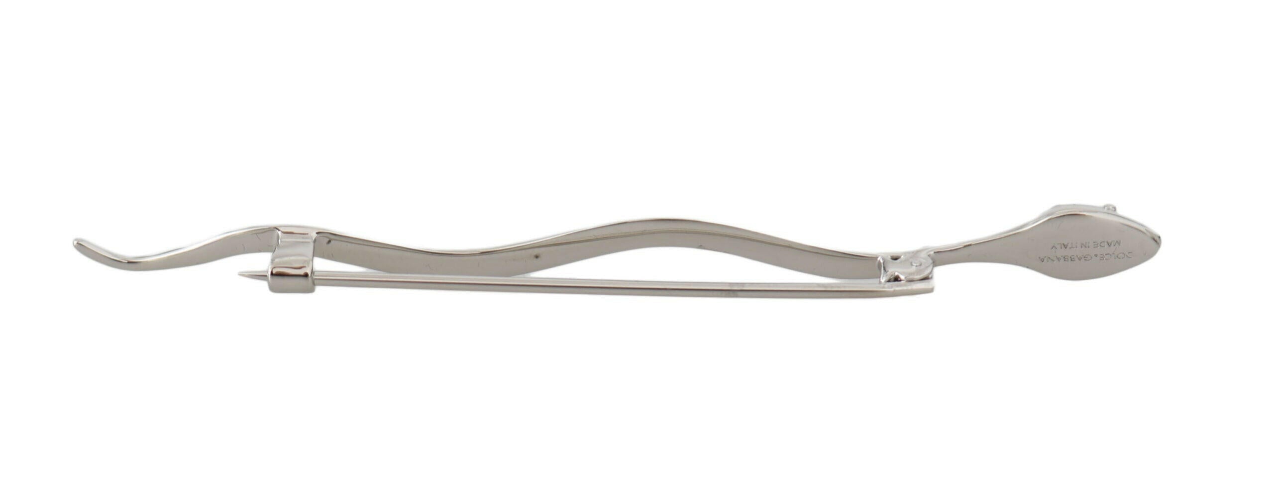 Dolce & Gabbana Silver Brass Crystal Spilla Serpente Mens Brooch Pin.