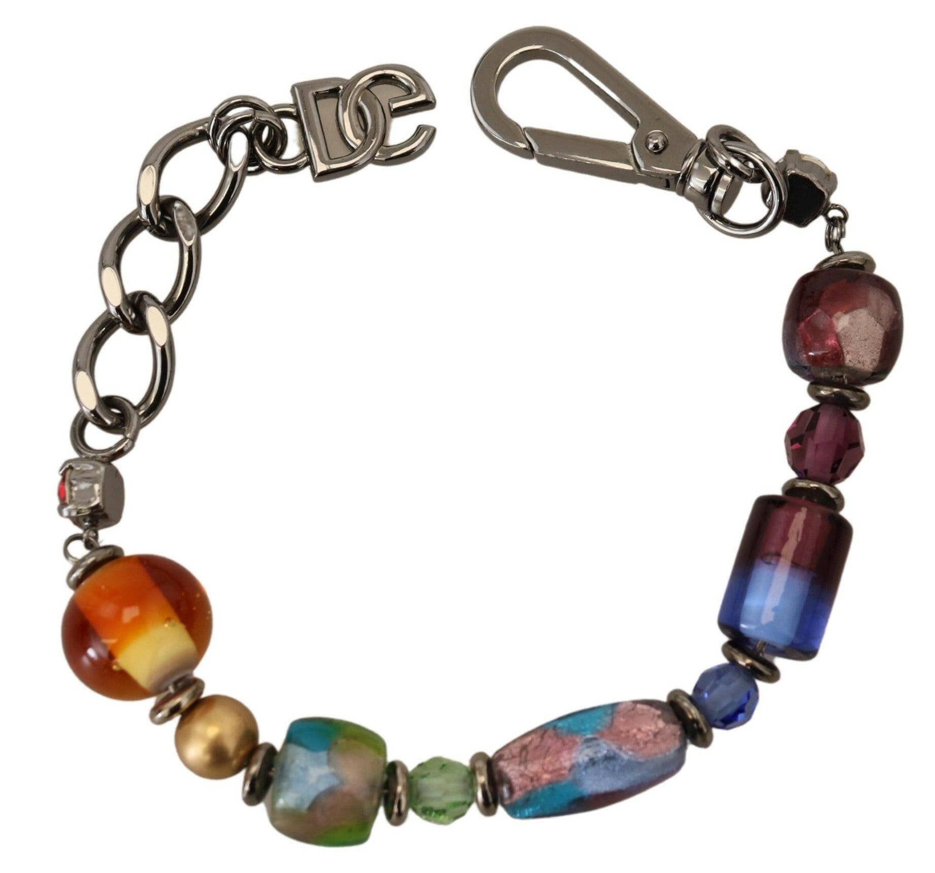 Dolce & Gabbana multicolor Silver Chain Brass Beaded Lobster Clasp Bracelet.