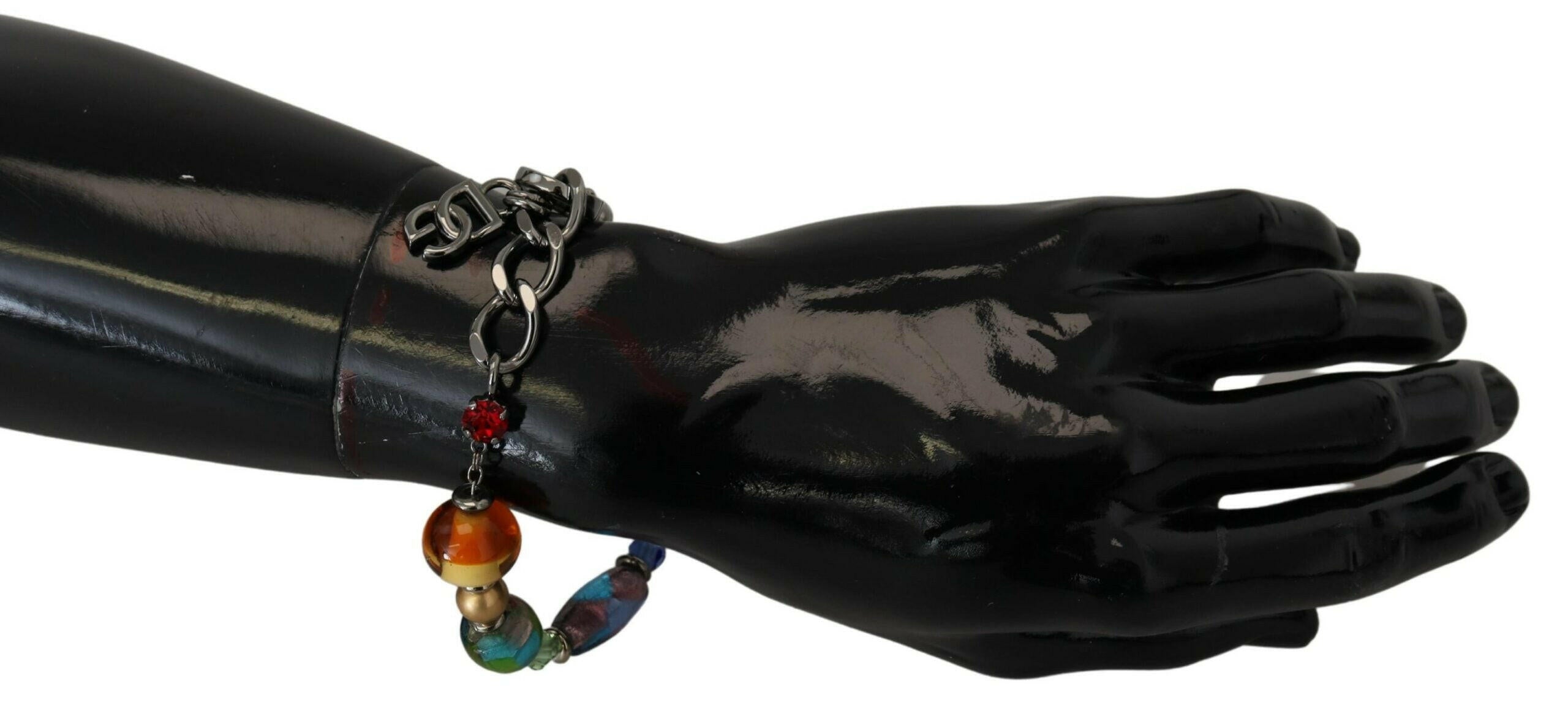 Dolce & Gabbana multicolor Silver Chain Brass Beaded Lobster Clasp Bracelet.