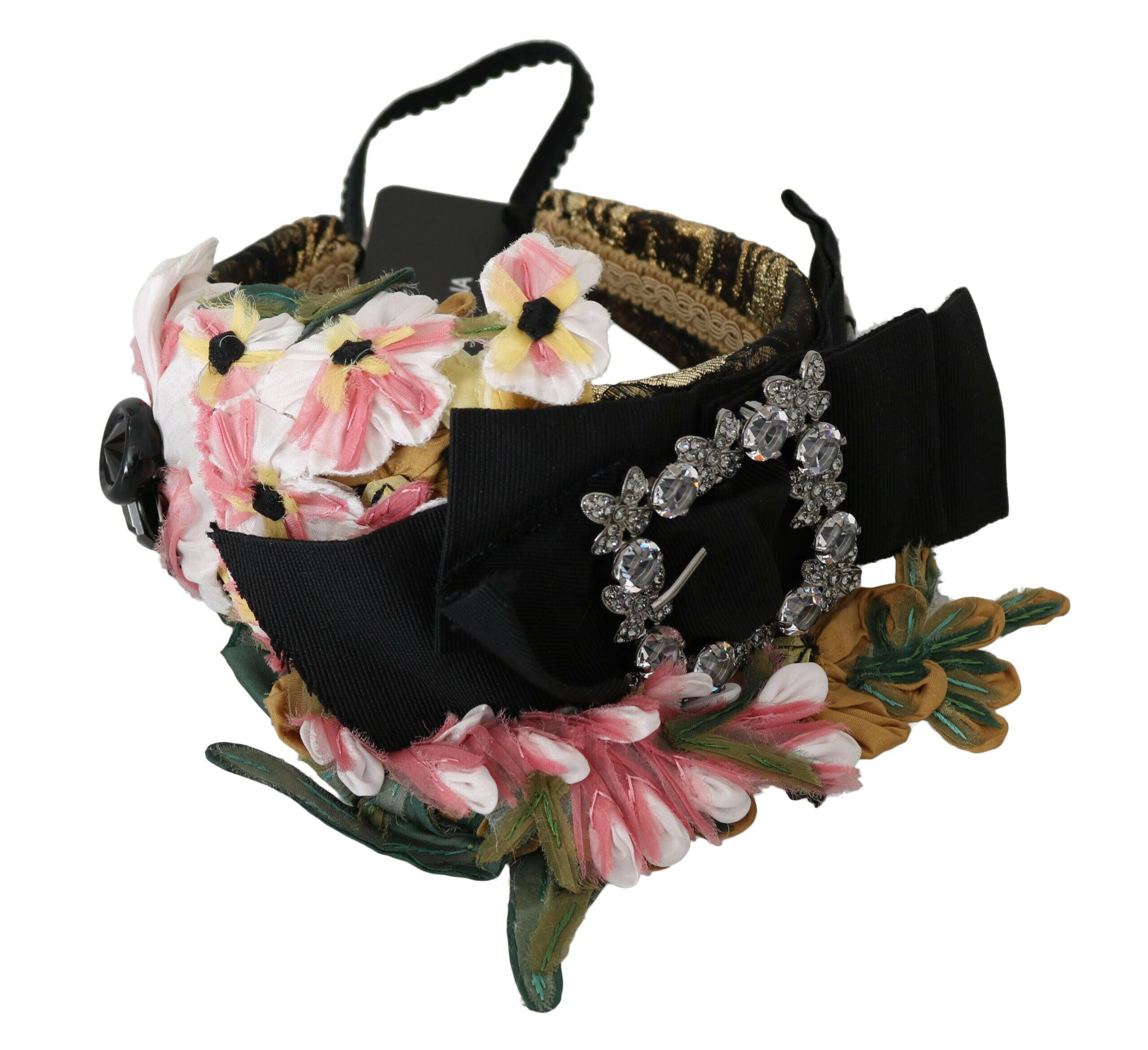 Dolce & Gabbana Multicolor Tiara Floral Crystal Bow Diadem Headband.