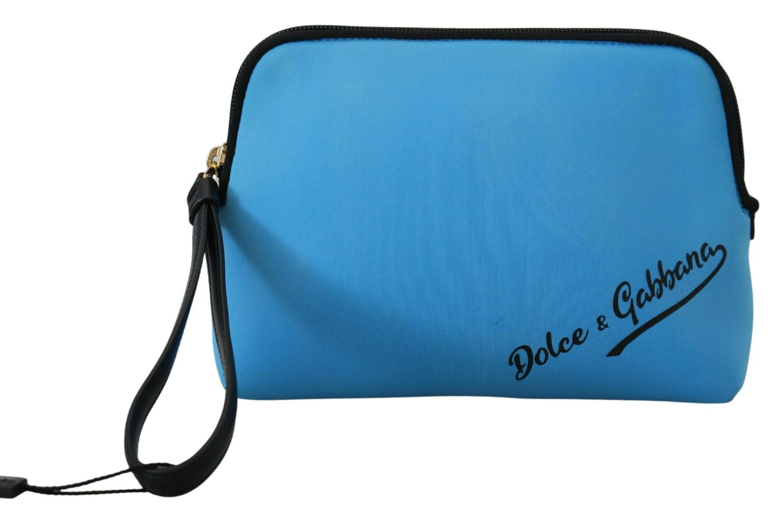 Dolce & Gabbana Blue Logo Print Hand Pouch Leopard Print Toiletry Bag.