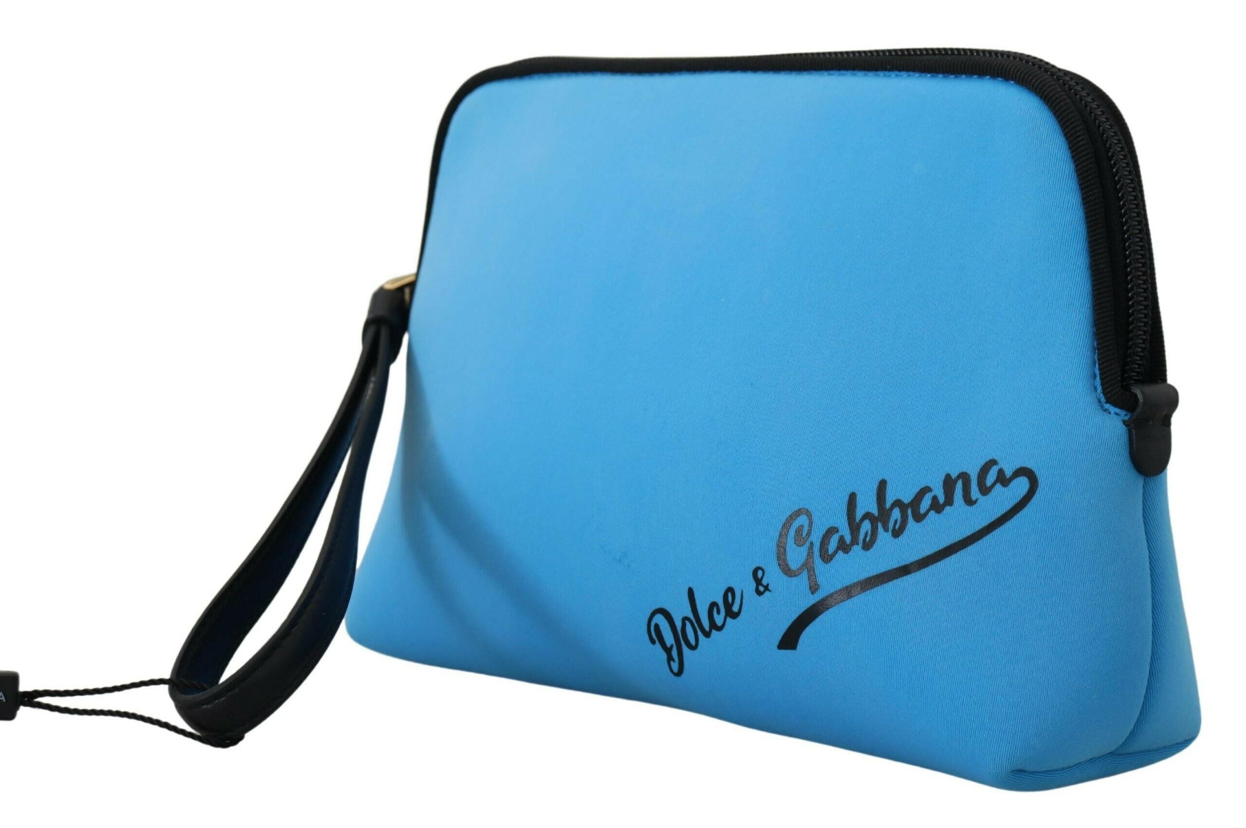 Dolce & Gabbana Blue Logo Print Hand Pouch Leopard Print Toiletry Bag.