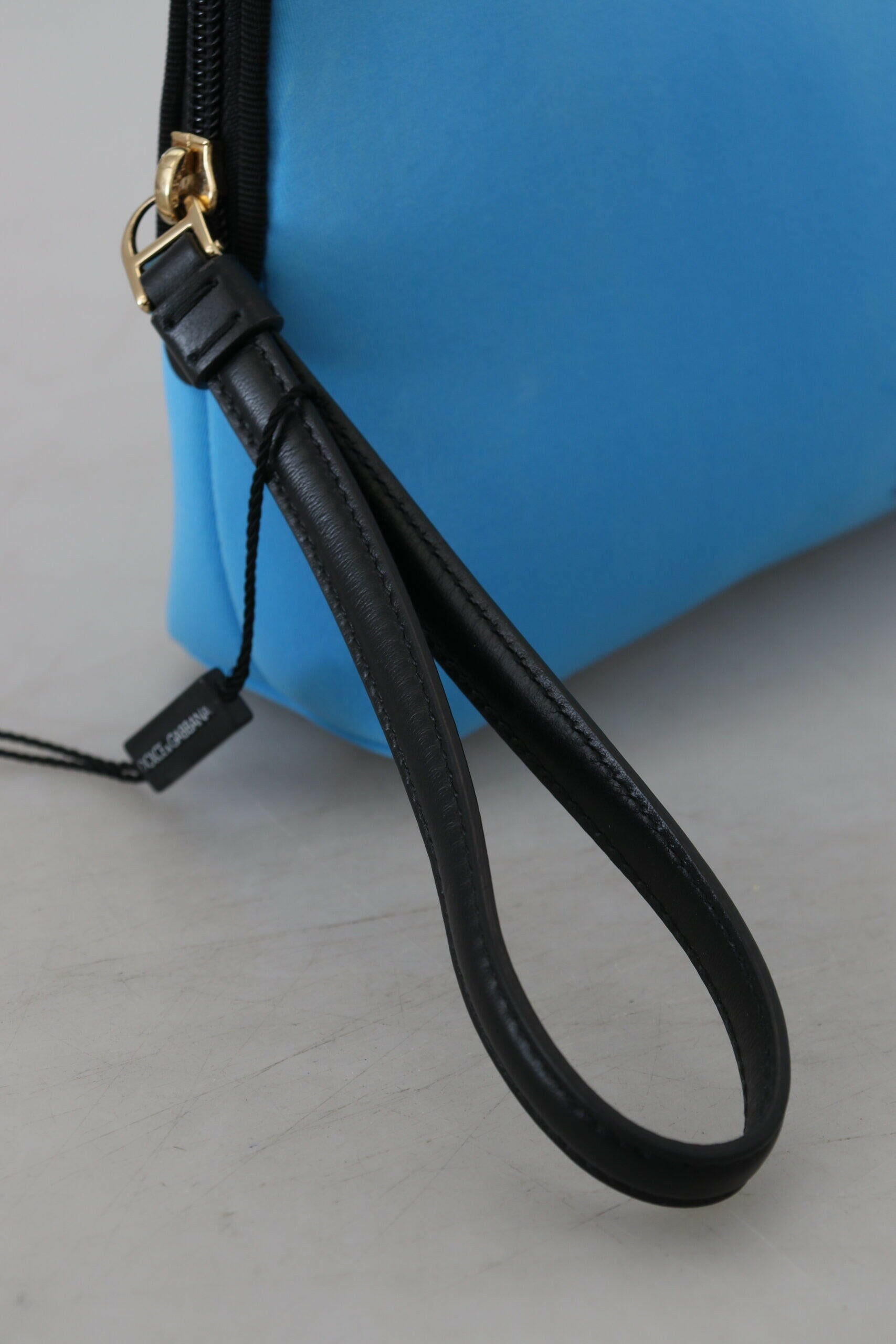 Dolce & Gabbana Blue Logo Print Hand Pouch Leopard Print Toiletry Bag.
