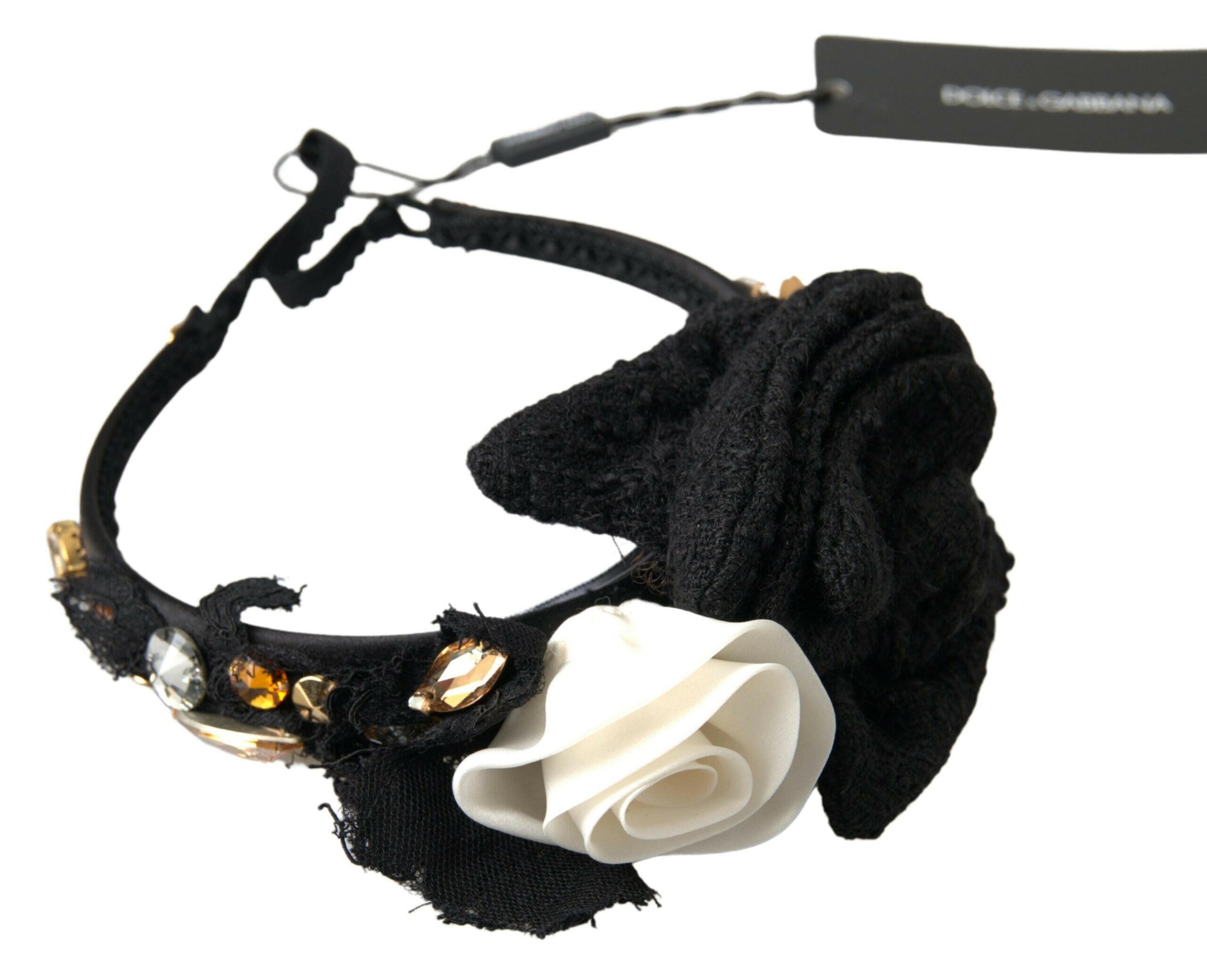 Dolce & Gabbana Diadem Headband Tiara White Rose Crystal Hair Gold.