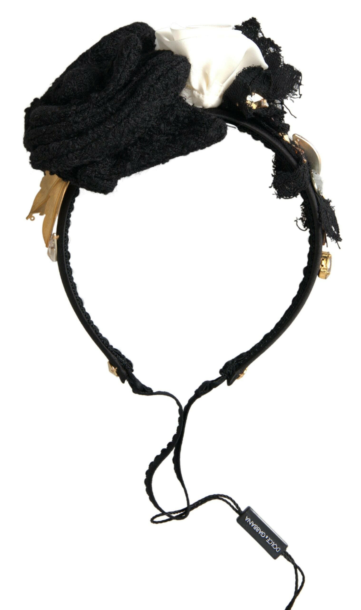 Dolce & Gabbana Diadem Headband Tiara White Rose Crystal Hair Gold.