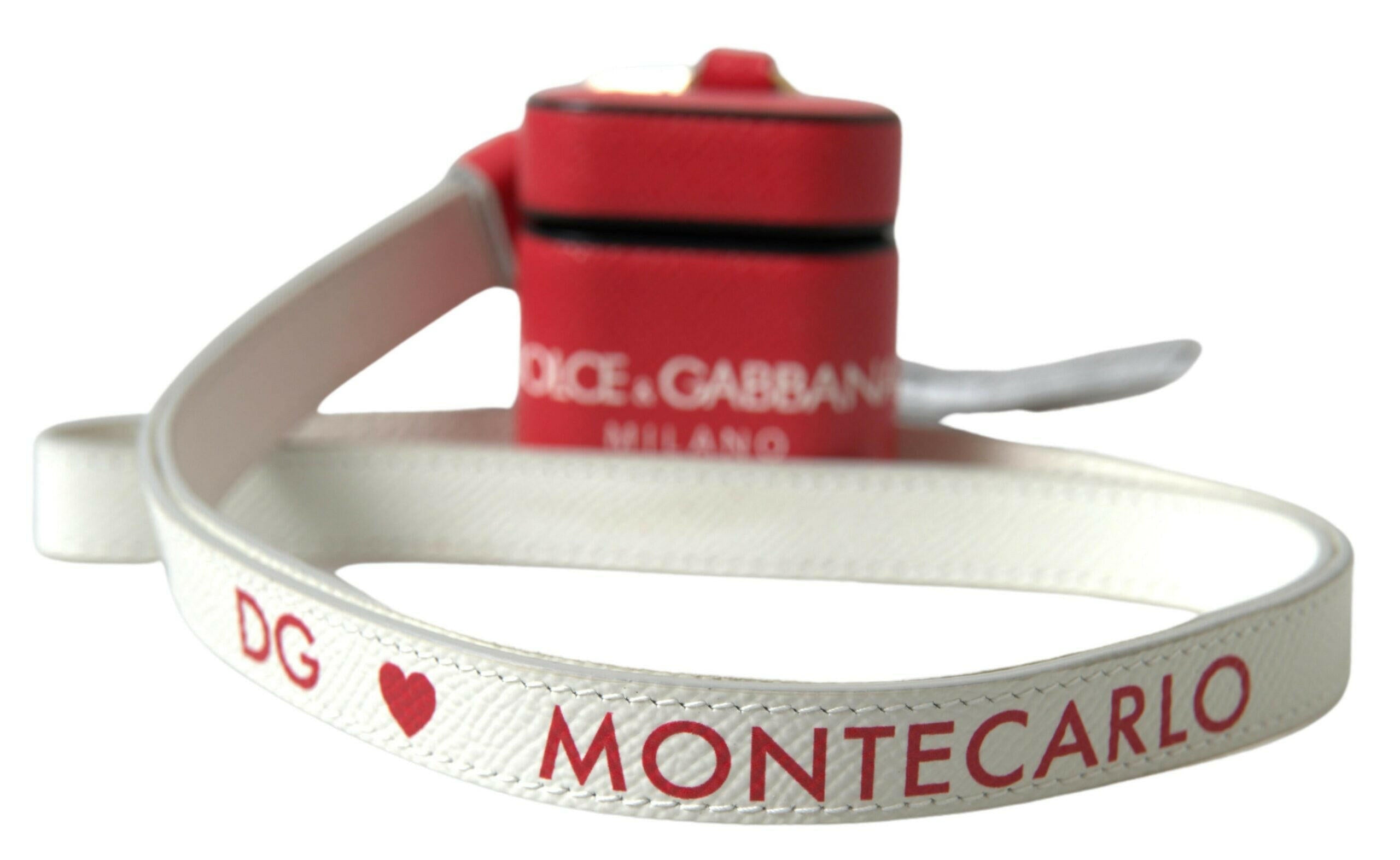 Dolce & Gabbana Red Leather Gold Tone Metal Logo Print Airpods Case.