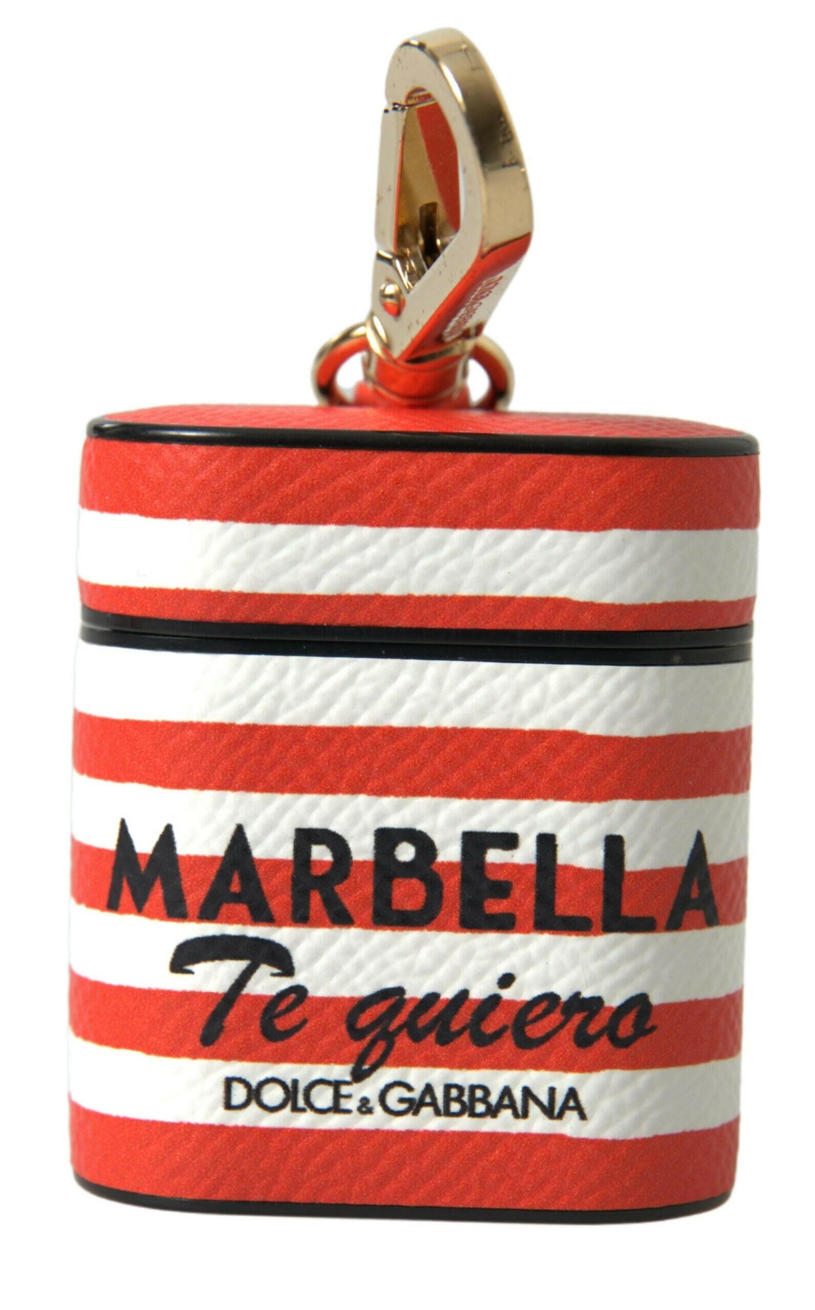Dolce & Gabbana Orange Stripe Dauphine Leather Logo Strap Airpod Case.
