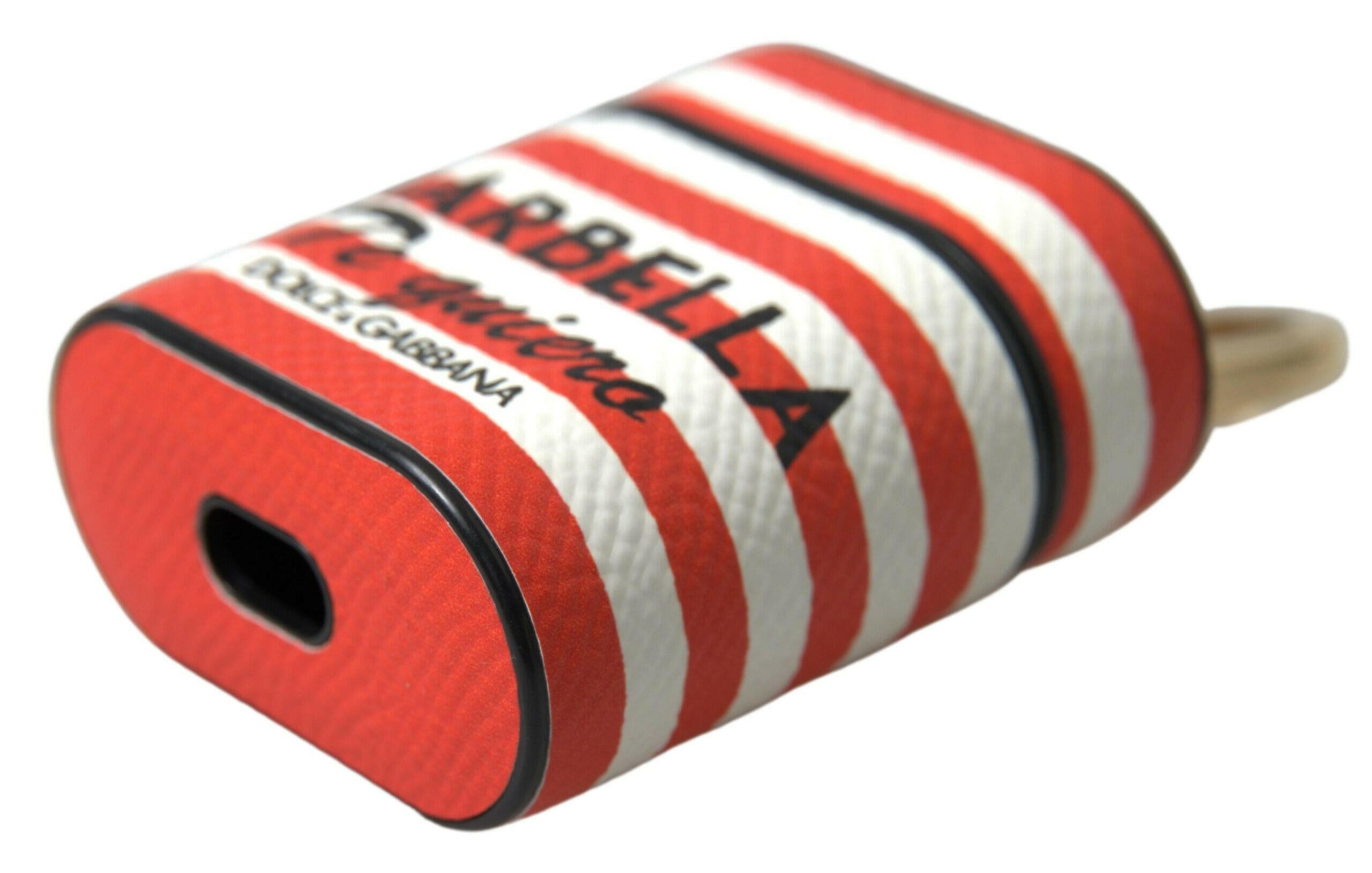 Dolce & Gabbana Orange Stripe Dauphine Leather Logo Strap Airpod Case.