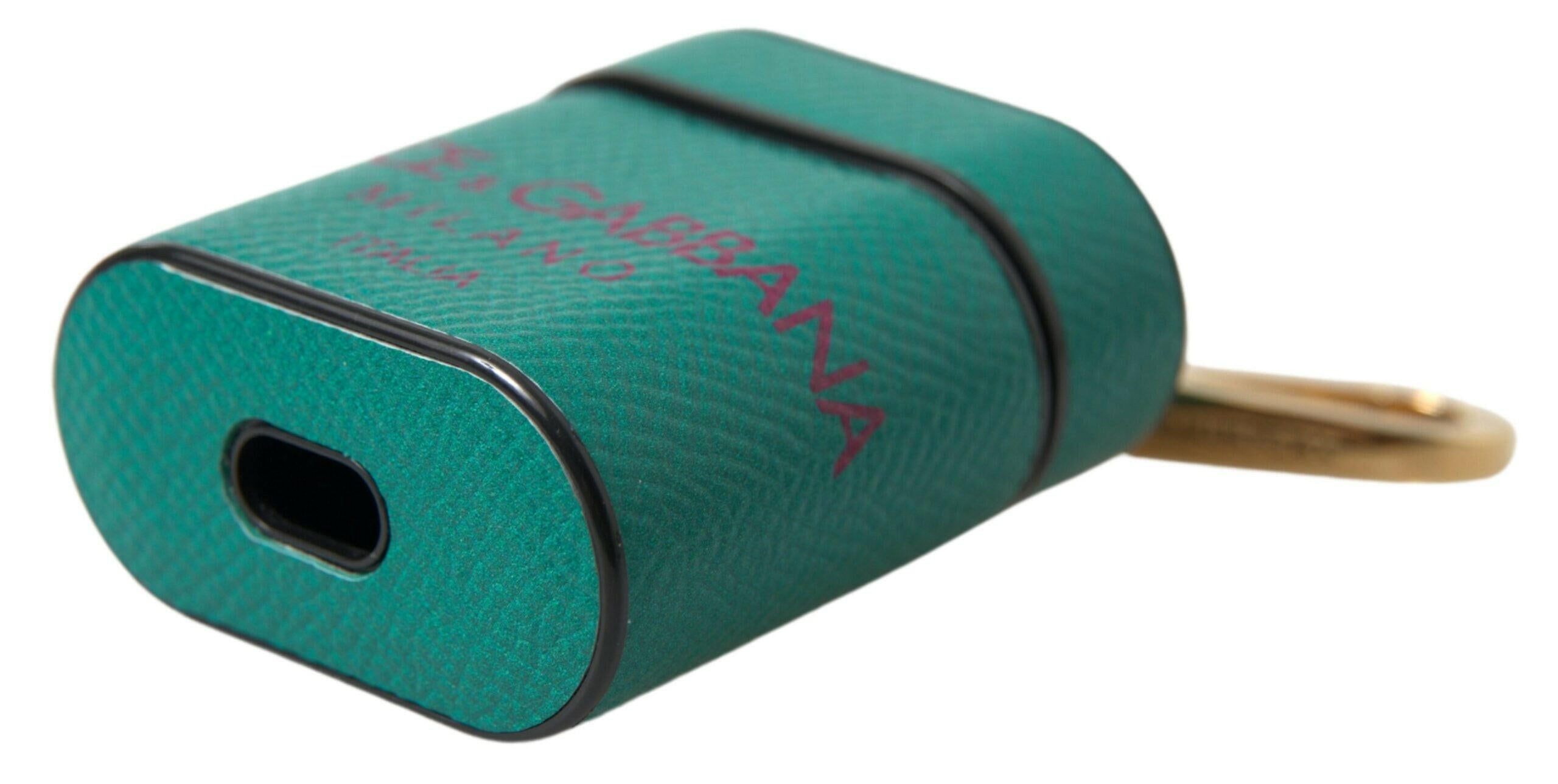 Dolce & Gabbana Green Maroon Calf Leather Logo Print Strap Airpods Case.