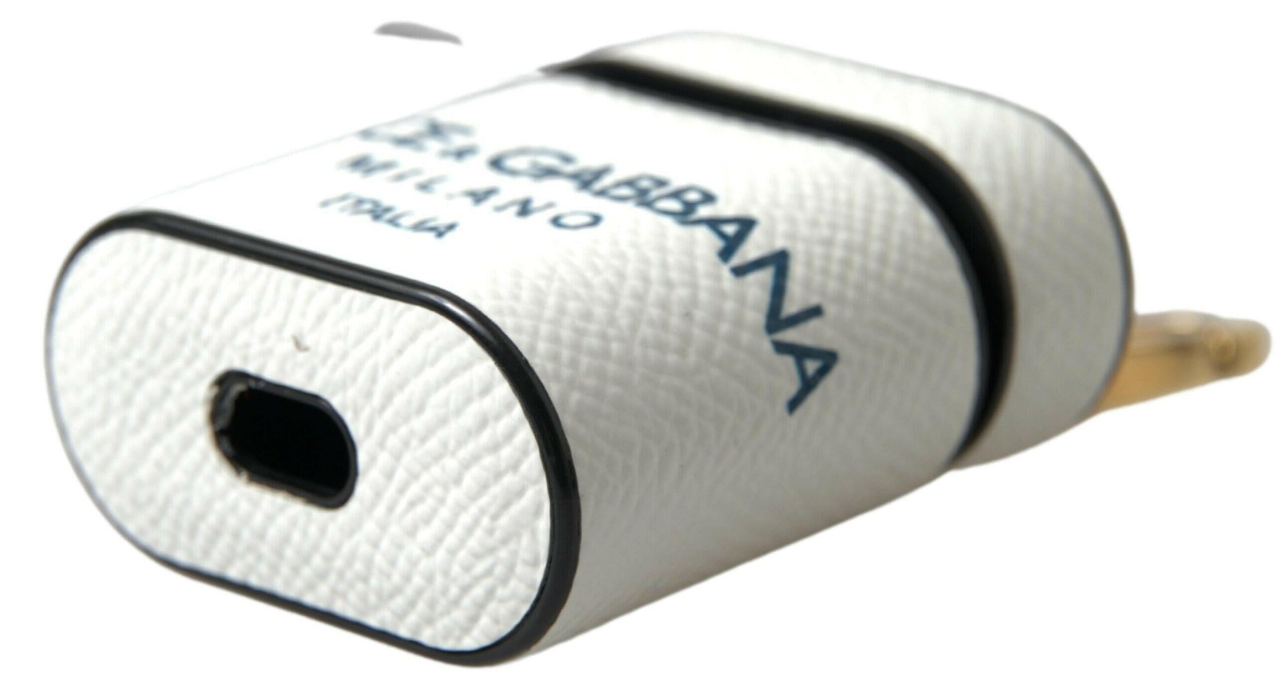 Dolce & Gabbana White Blue Calf Leather Logo Print Strap Airpods Case.
