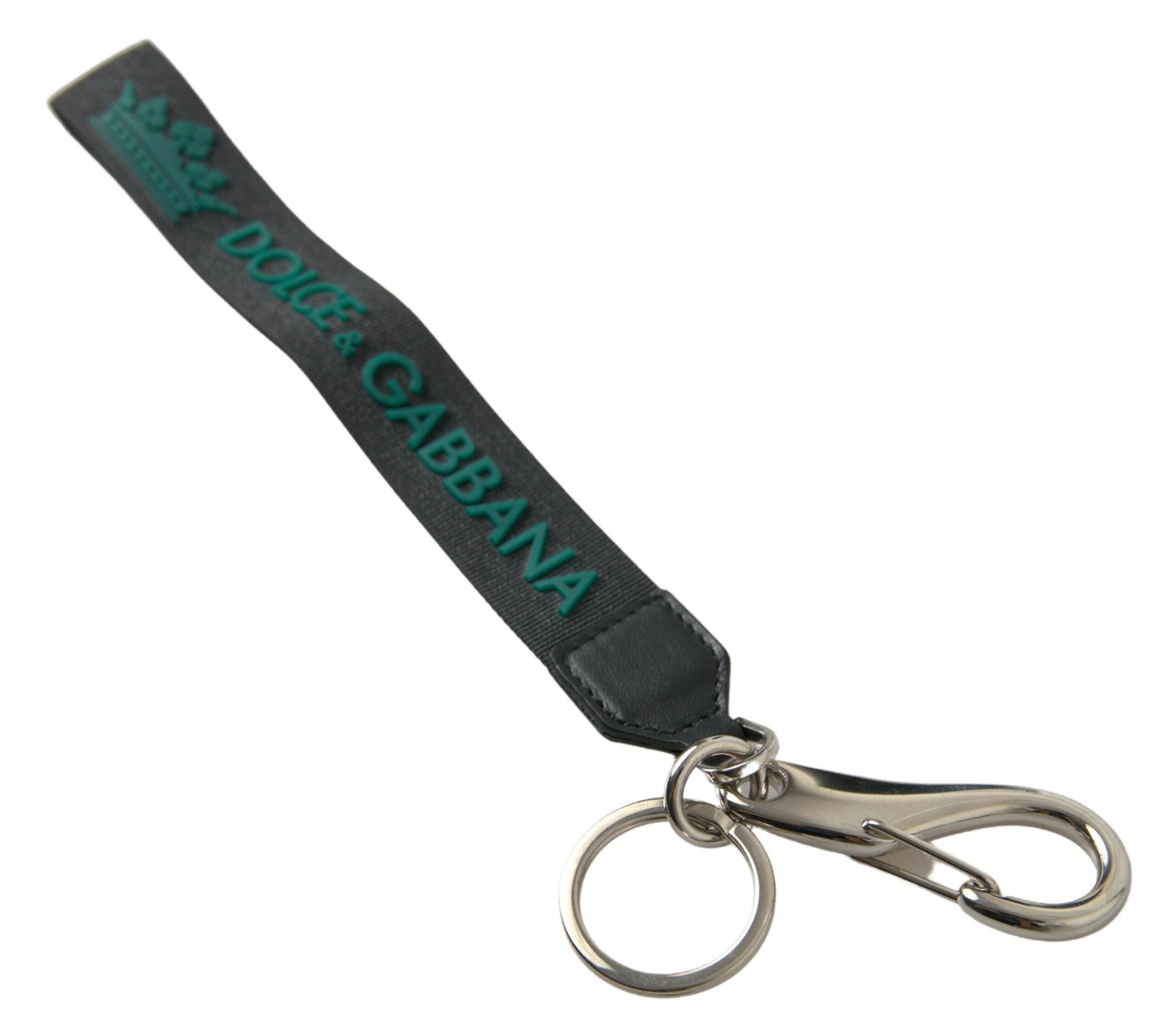 Dolce & Gabbana Black DG Logo Rubber Silver Tone Metal Keychain.