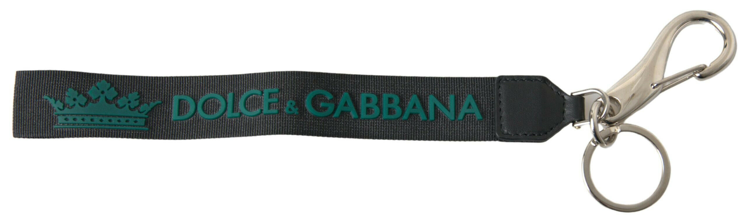 Dolce & Gabbana Black DG Logo Rubber Silver Tone Metal Keychain.