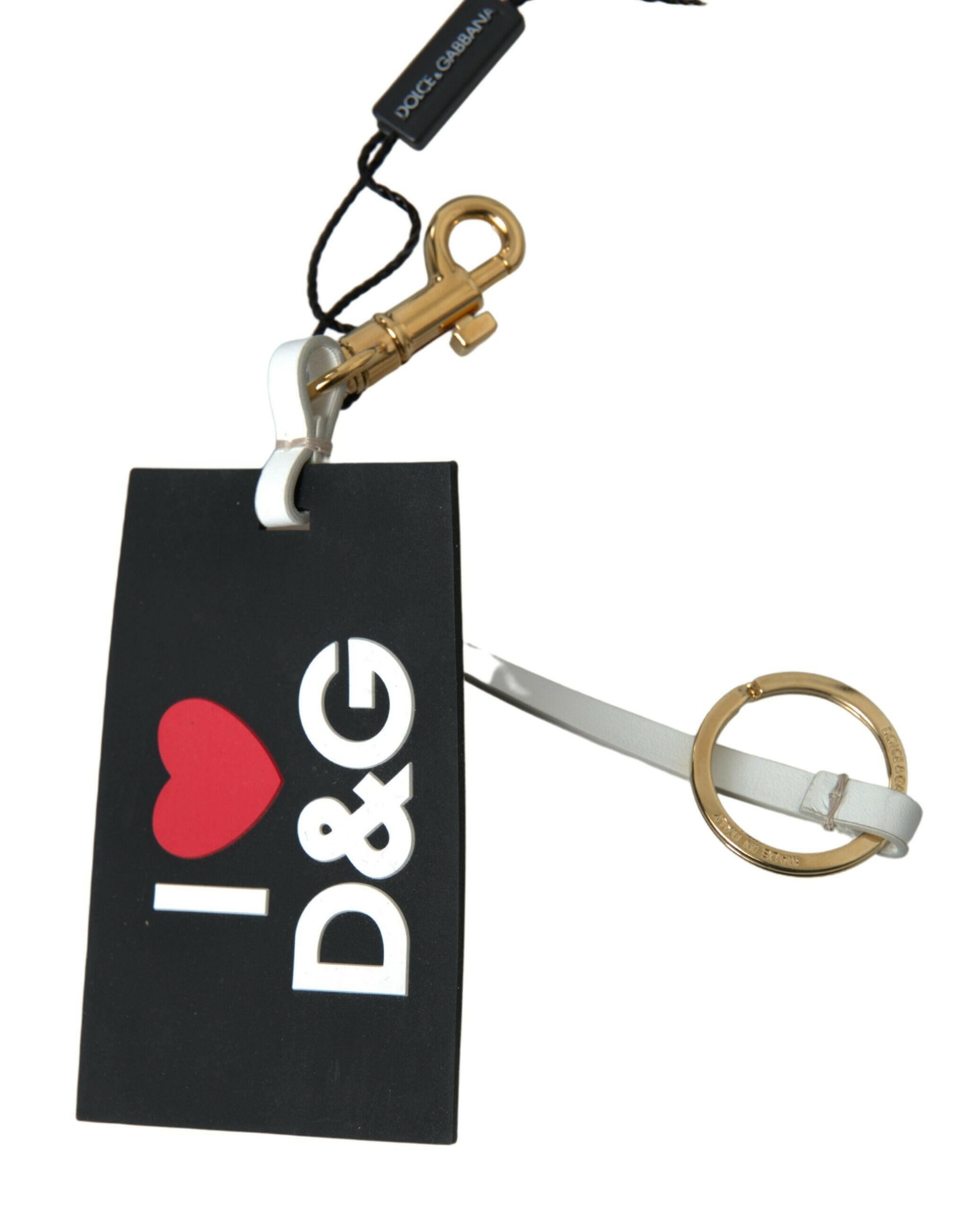 Dolce & Gabbana Black Silicone DG Logo Gold Brass Keychain.