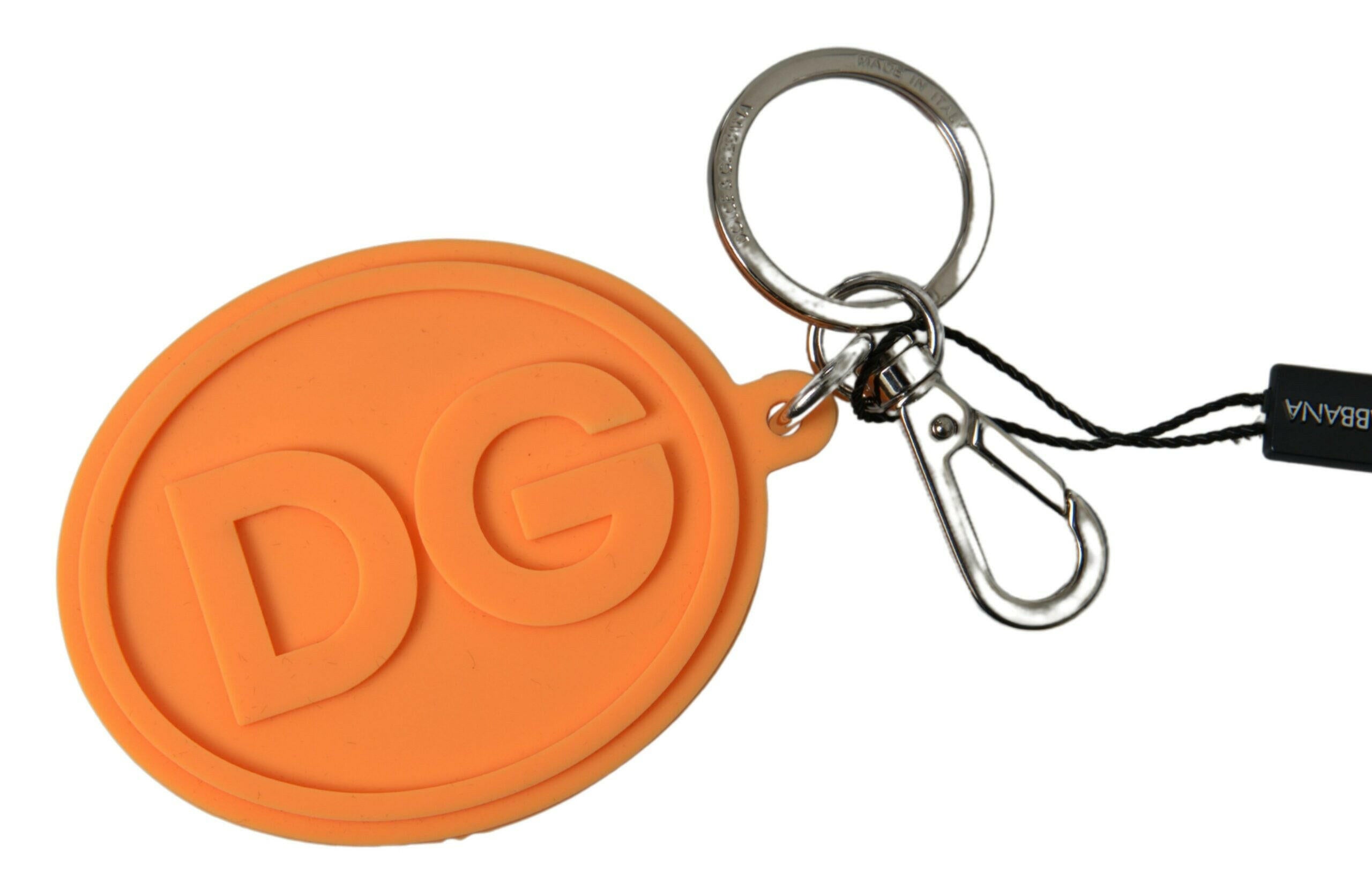 Dolce & Gabbana Orange Rubber DG Logo Gold Brass Metal Keychain.