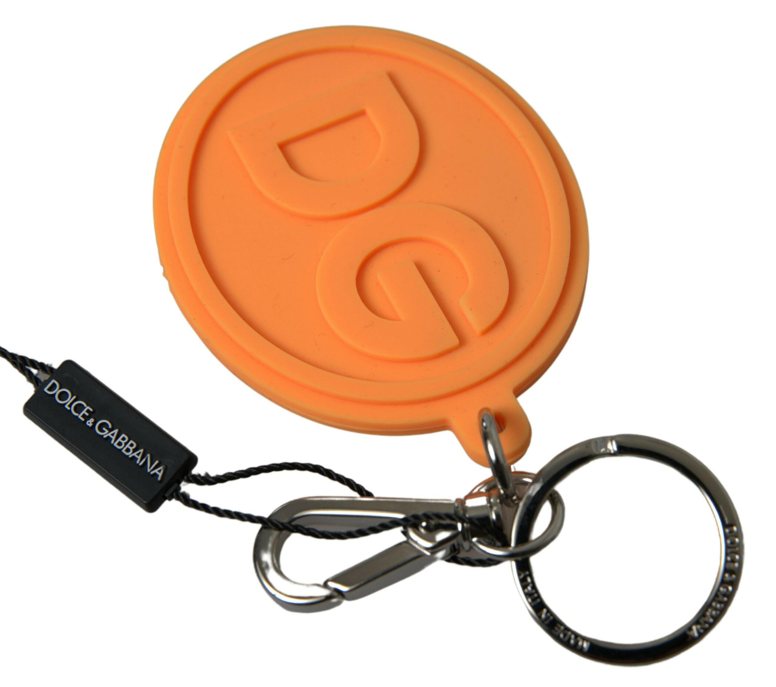 Dolce & Gabbana Orange Rubber DG Logo Gold Brass Metal Keychain.