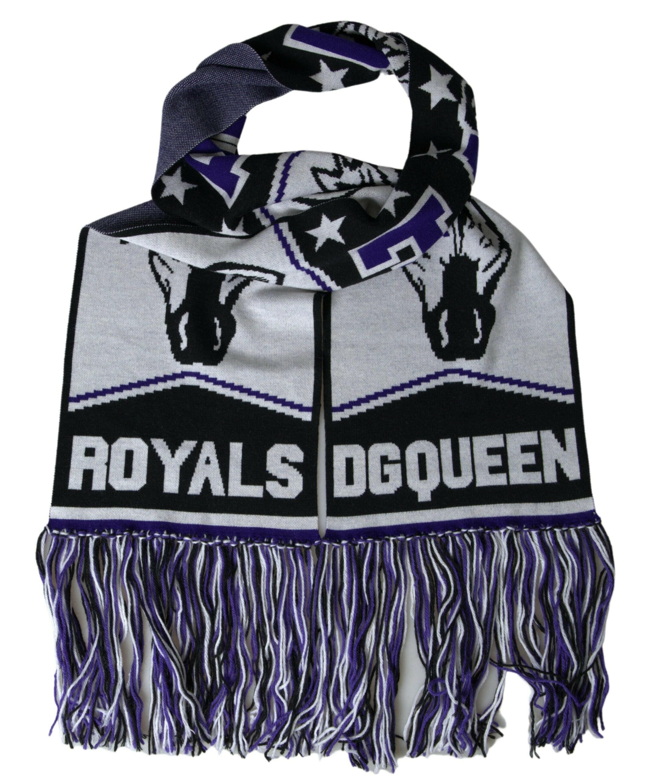 Dolce & Gabbana Multicolor Wool DG Queen Wrap Fringe Scarf.