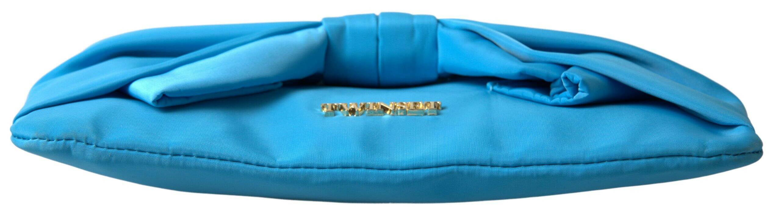 Twinset Blue Tafta Silk Large Bow Zipper Clutch Women Borse Logo Bag.