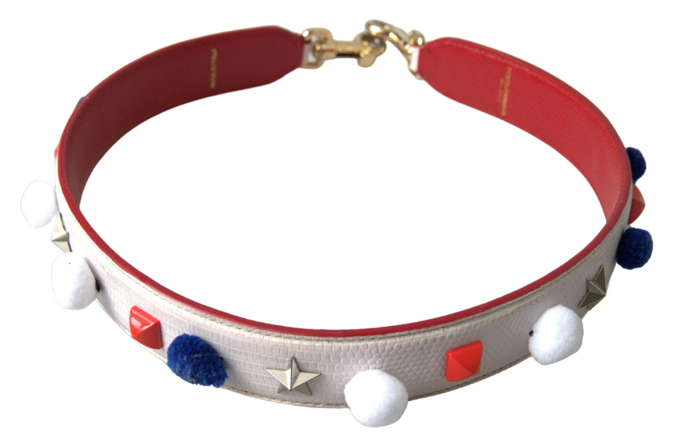 Dolce & Gabbana White Leather Studded Bag Shoulder Strap.