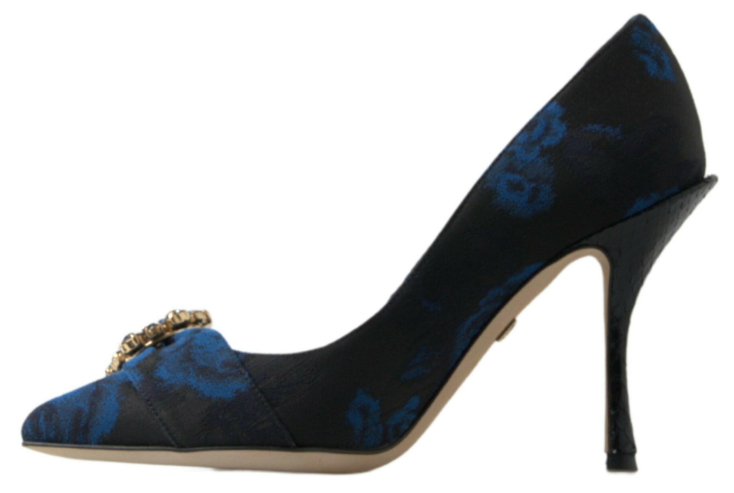 Dolce & Gabbana Blue Floral Ayers Crystal Pumps Shoes.