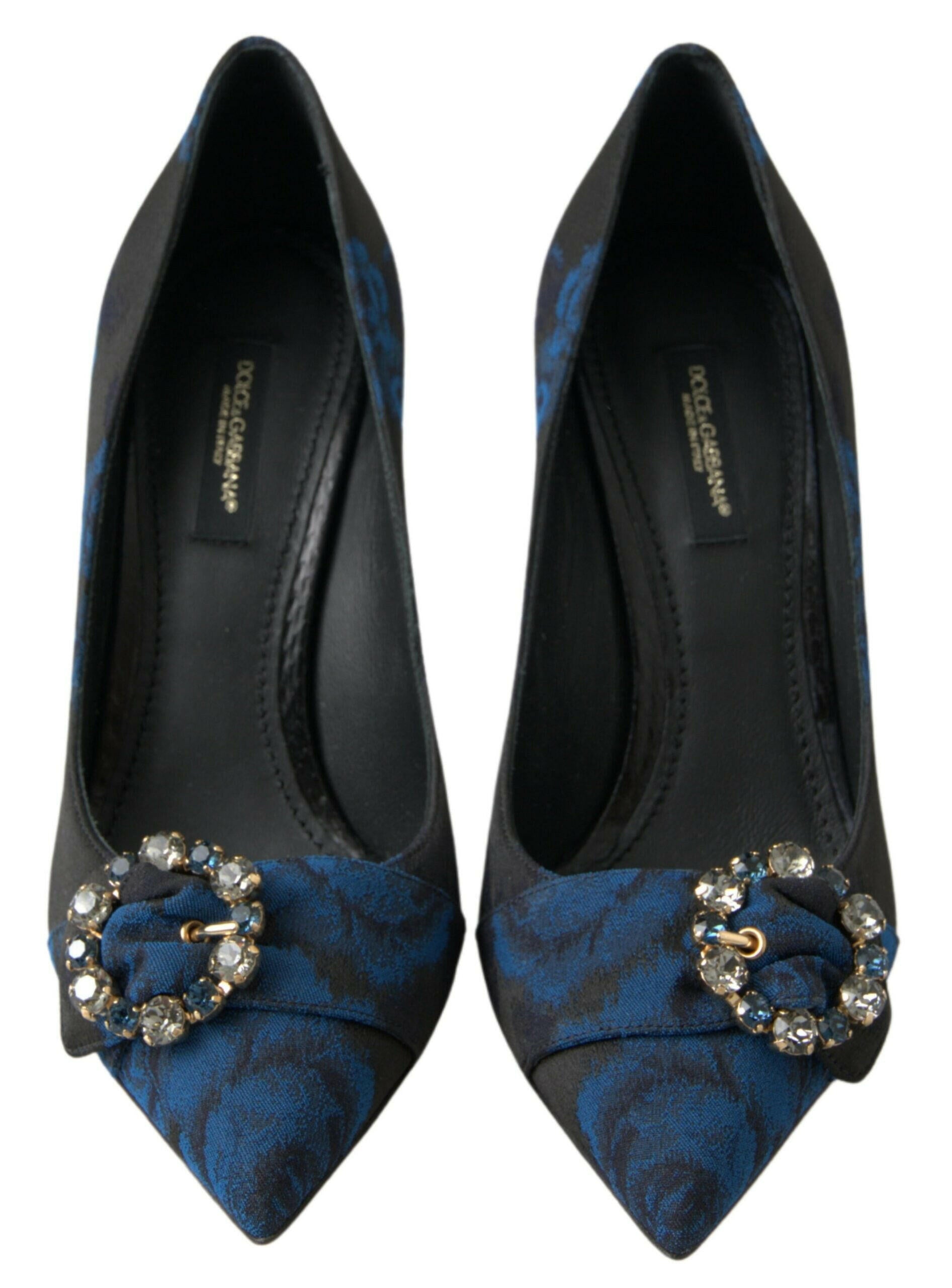Dolce & Gabbana Blue Floral Ayers Crystal Pumps Shoes.