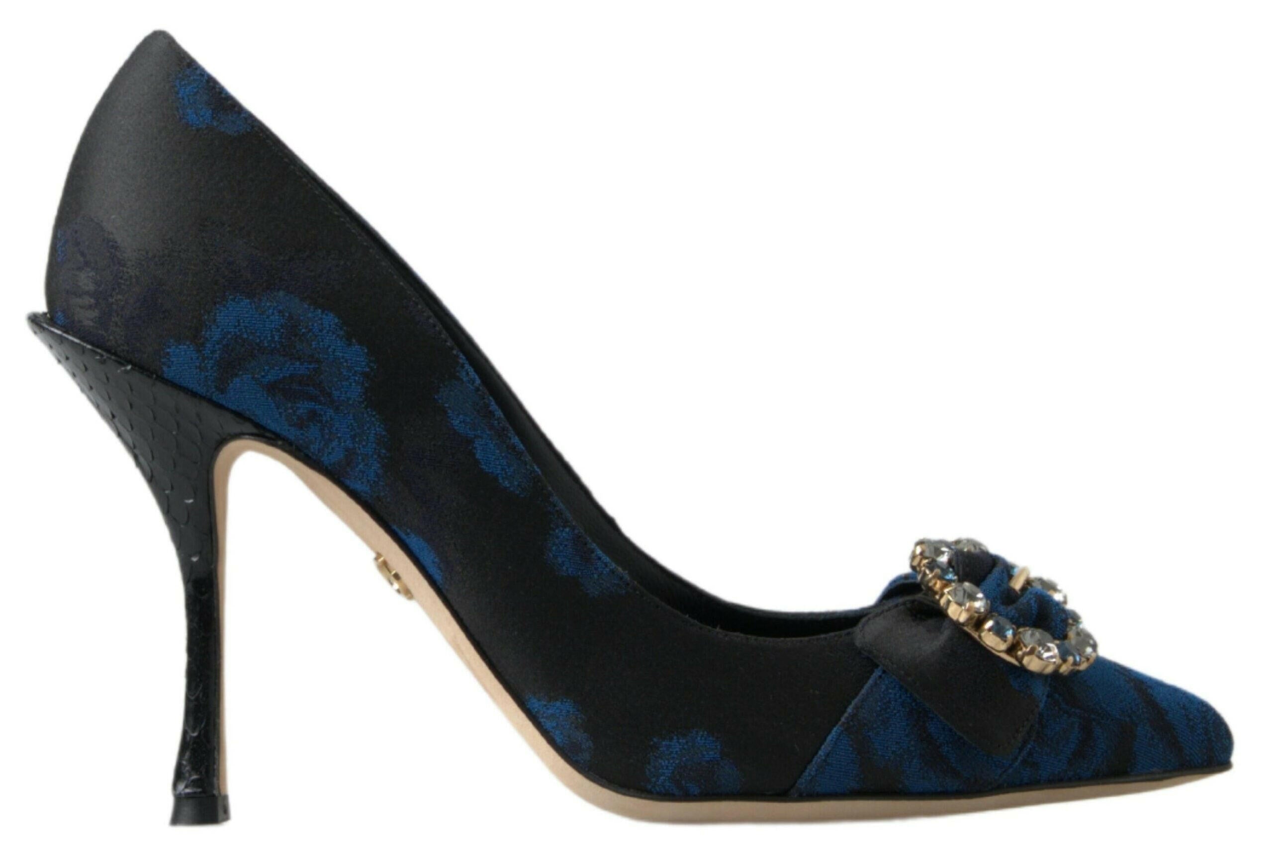 Dolce & Gabbana Blue Floral Ayers Crystal Pumps Shoes.