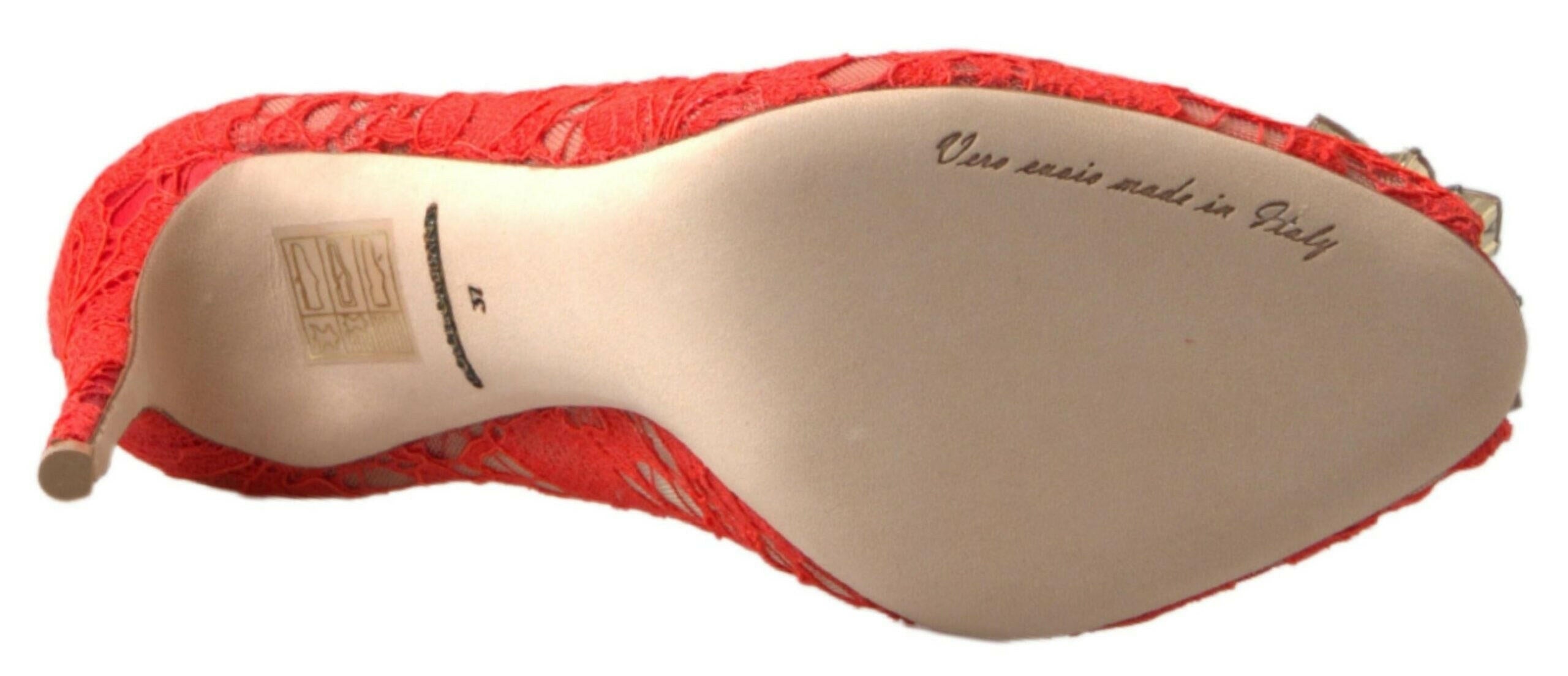 Dolce & Gabbana Red Taormina Lace Crystal Heels Pumps Shoes.