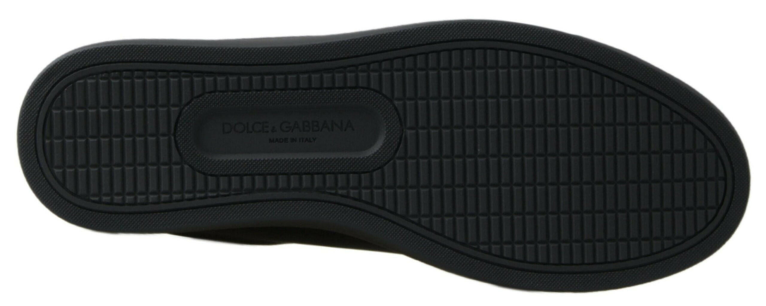 Dolce & Gabbana Black Gold Leather Classic Sneakers Shoes.